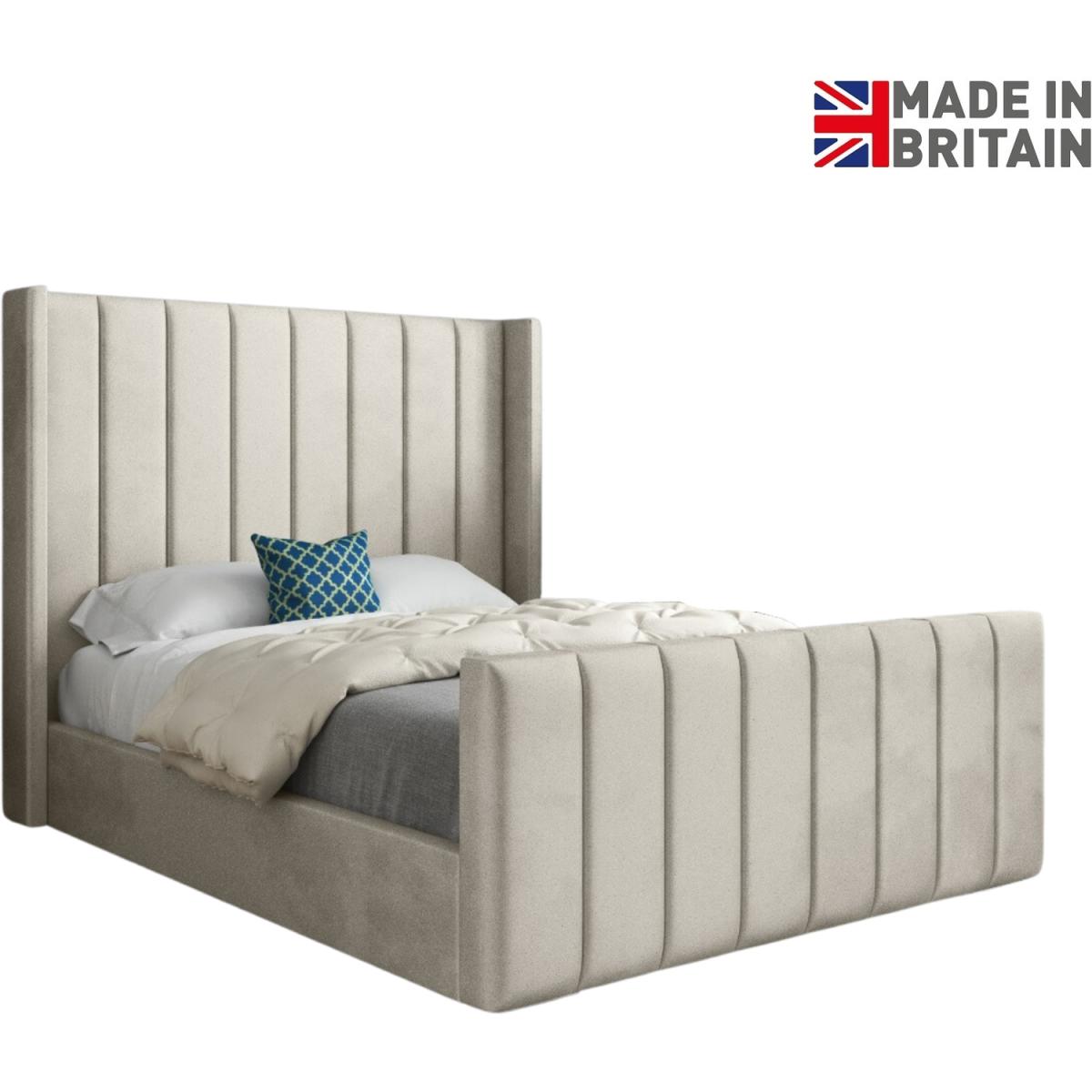 Romano Straight Winged Upholstered Soft Velvet Bed Frame - Cream / Superking – image 2