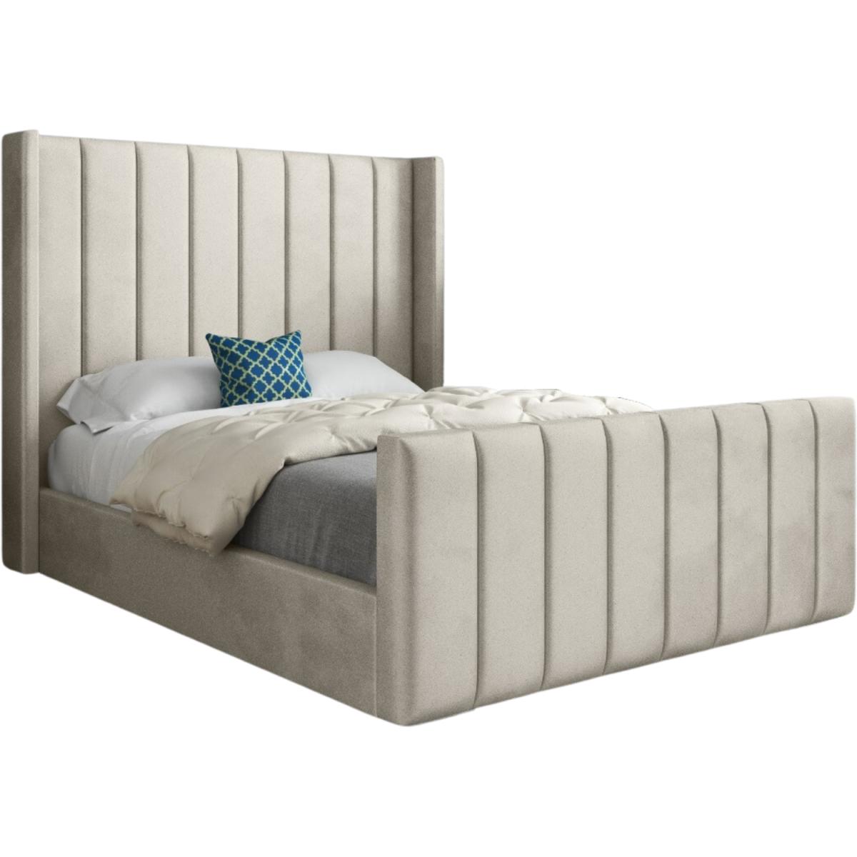 Romano Straight Winged Upholstered Soft Velvet Bed Frame - Cream / Superking – image 3