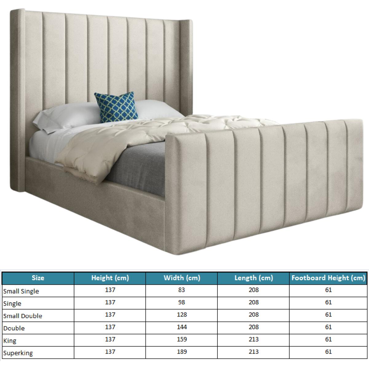 Romano Straight Winged Upholstered Soft Velvet Bed Frame - Cream / Superking – image 4