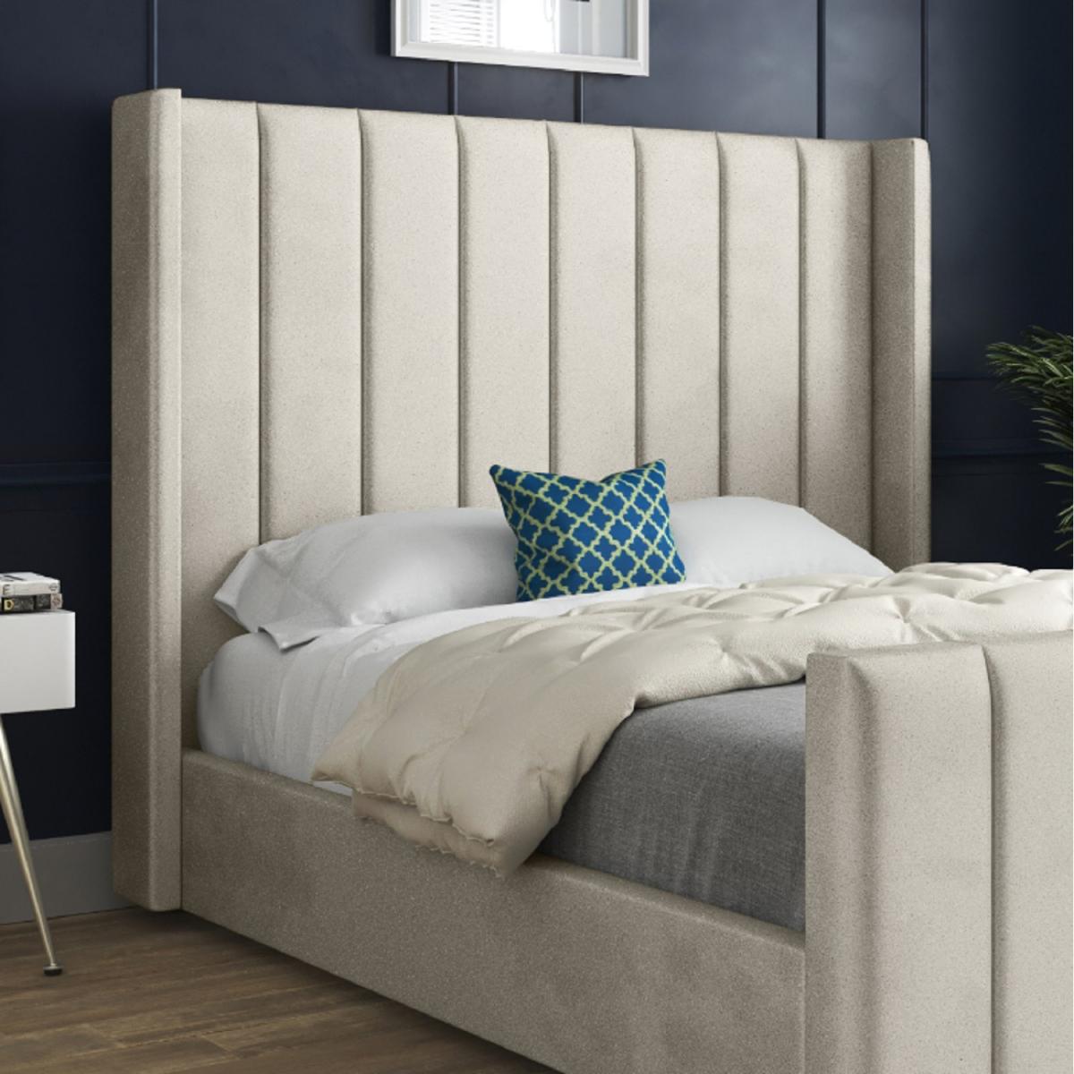 Romano Straight Winged Upholstered Soft Velvet Bed Frame - Cream / Superking – image 5