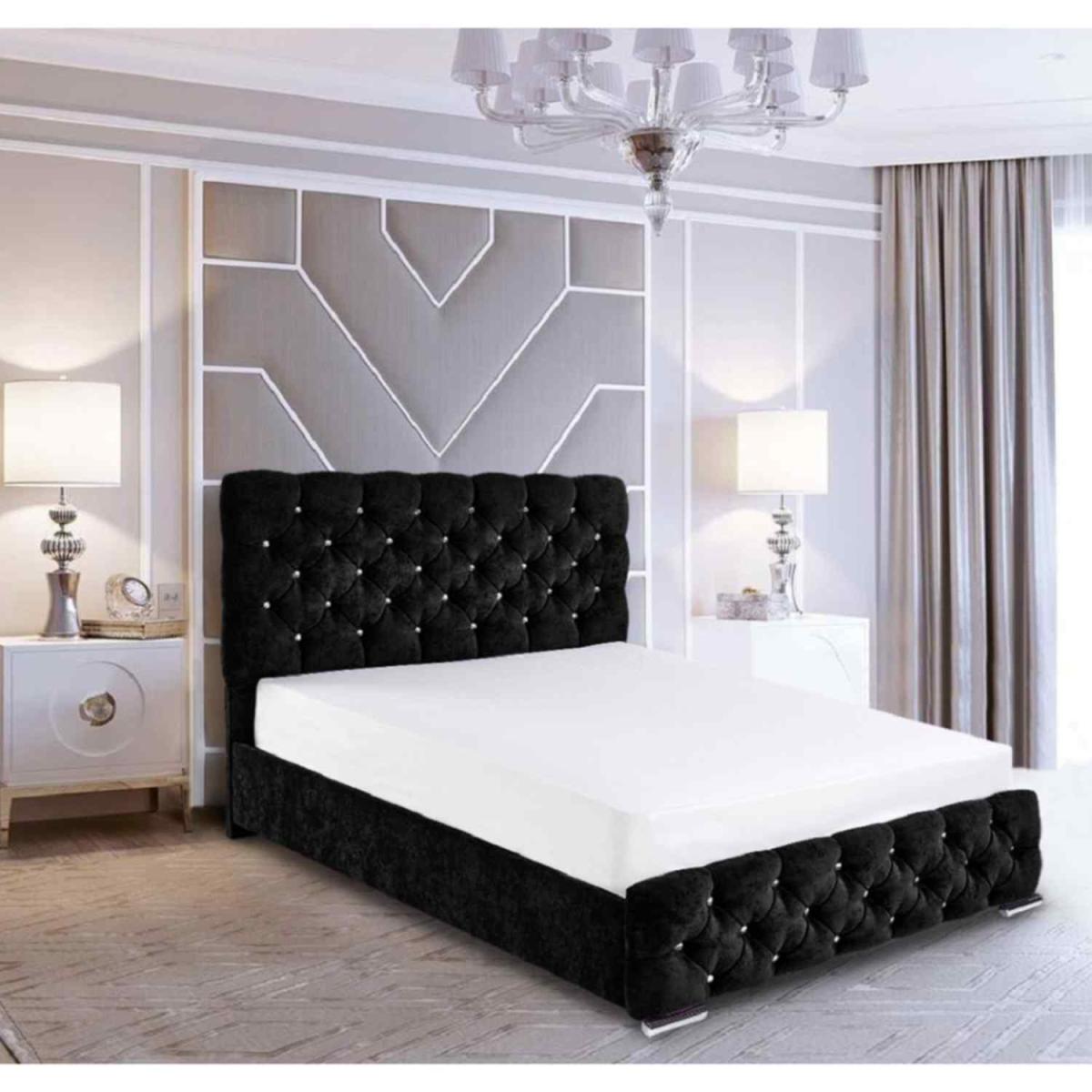 Isabella Upholstered Crush Velvet Bed Frame - Black / Superking