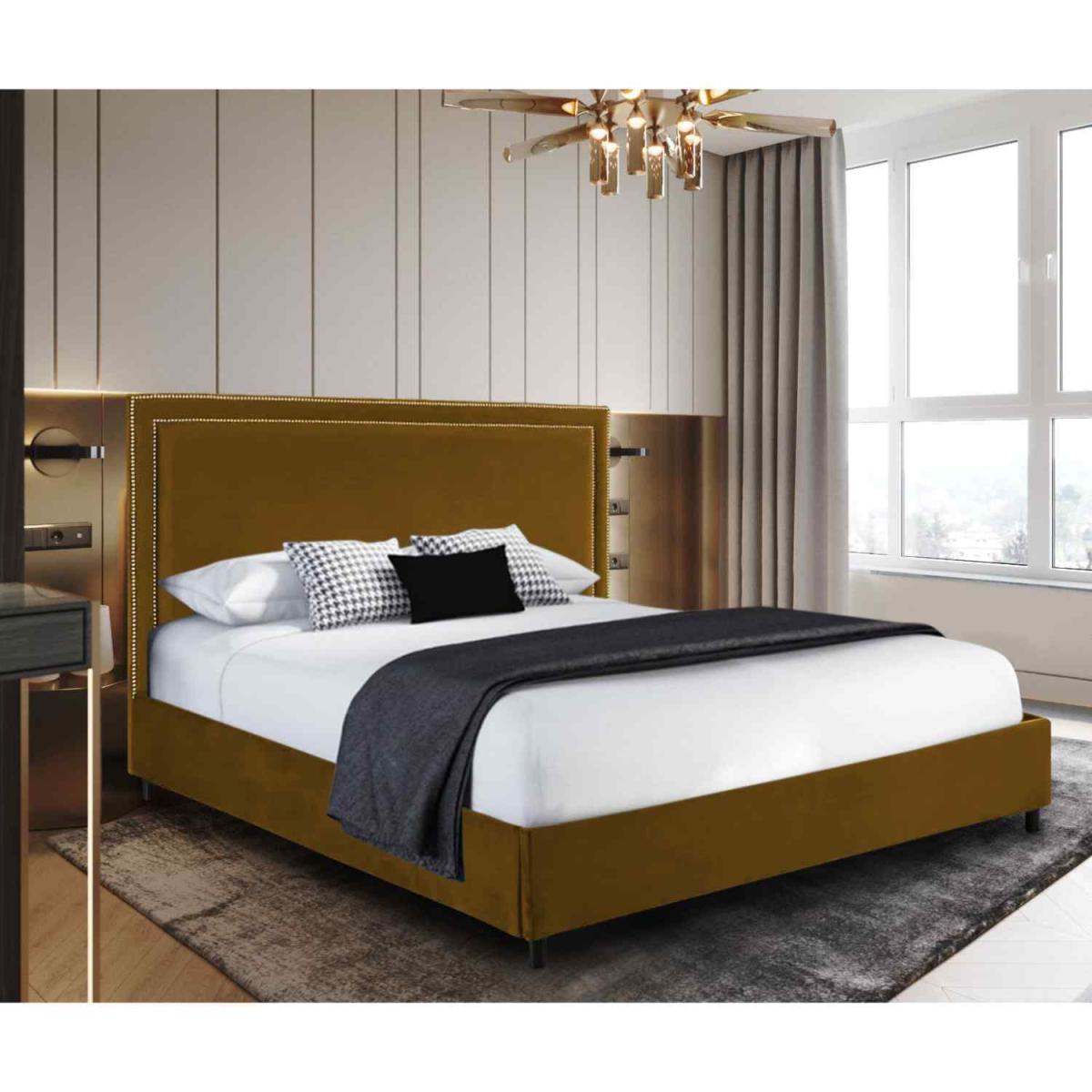 Richard Upholstered Plush Velvet Bed Frame - Yellow / Superking – image 2