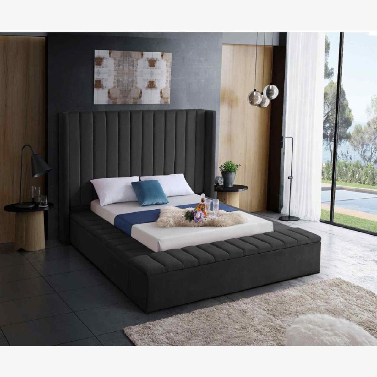 Juan Upholstered Plush Velvet Bed Frame - Black / Superking / N/Acm