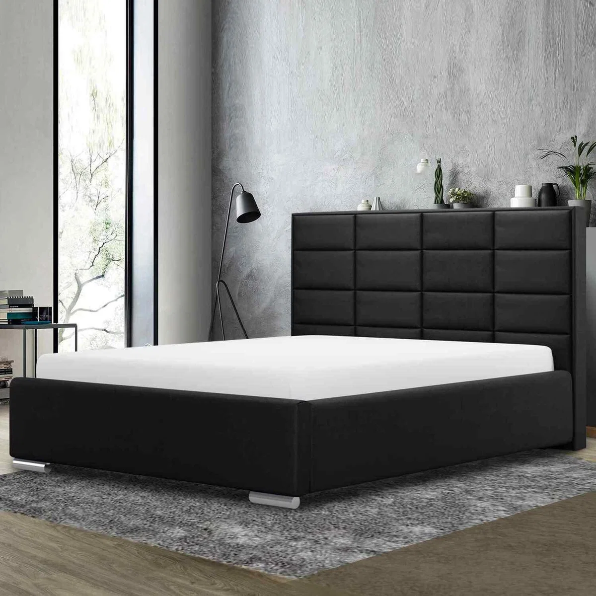 William Upholstered Plush Velvet Bed Frame - Black / Super King / 210cm