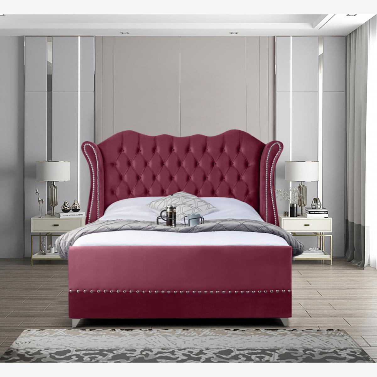 Venette Plush Velvet Bed Frame - Maroon / Superking – image 1