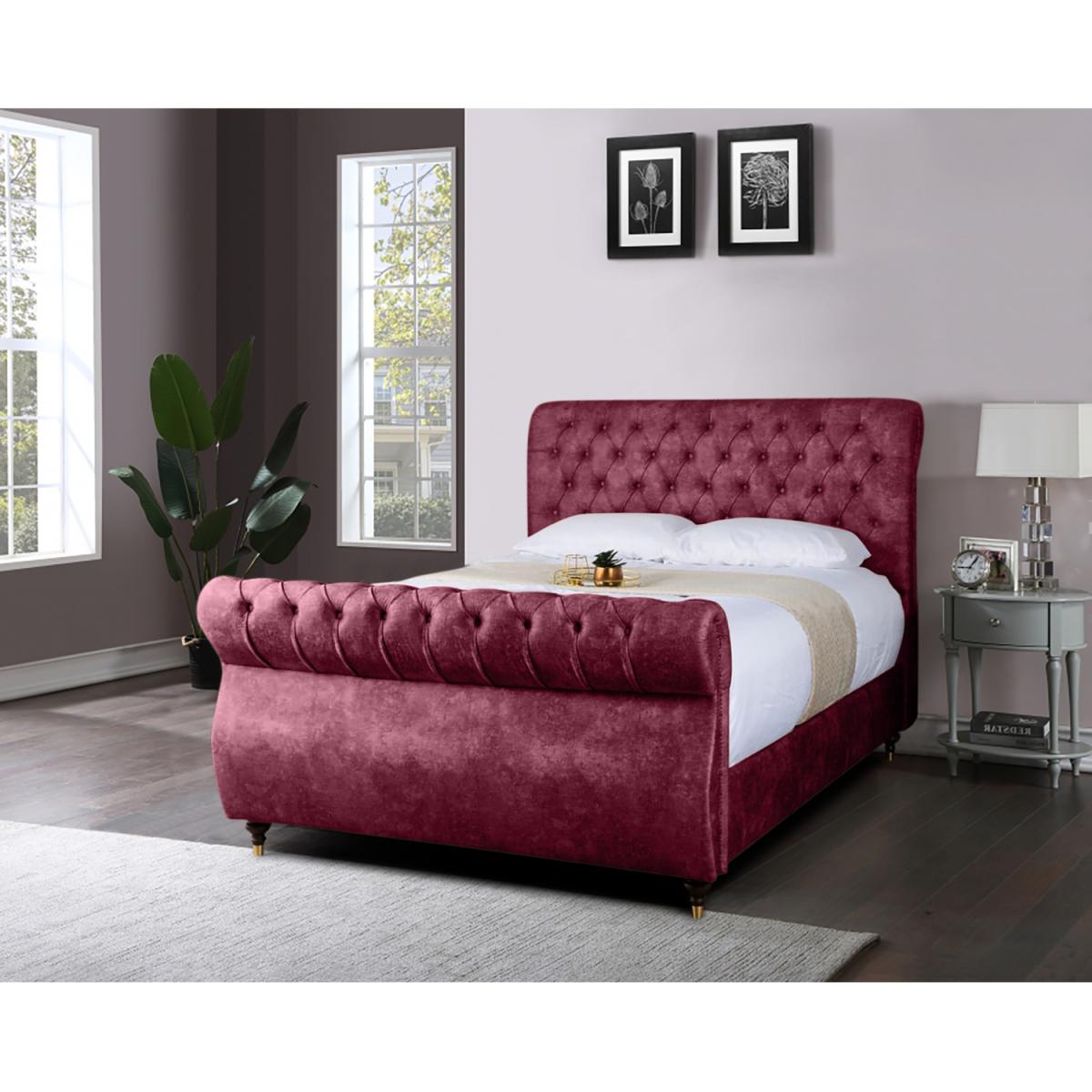 Serra Plush Velvet Bed Frame - Maroon / Superking – image 2