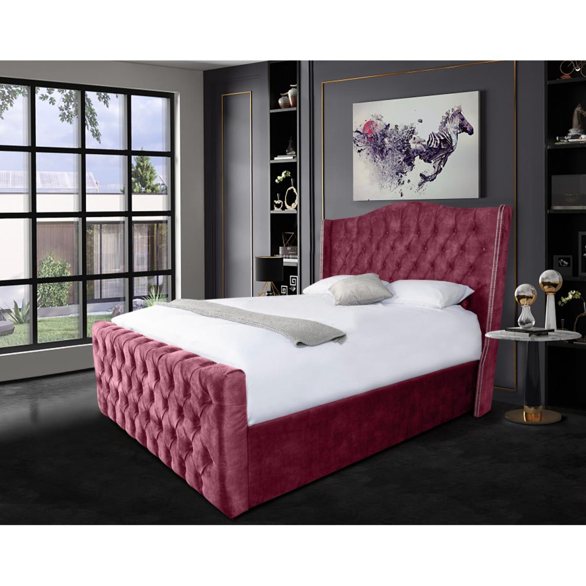 Selini Plush Velvet Bed Frame - Maroon / Superking – image 2