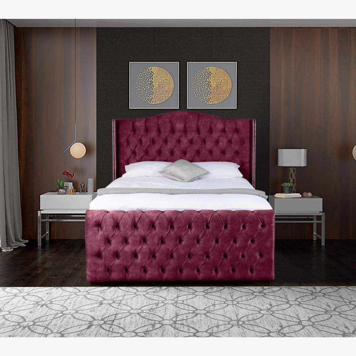Selini Plush Velvet Bed Frame - Maroon / Superking – image 1