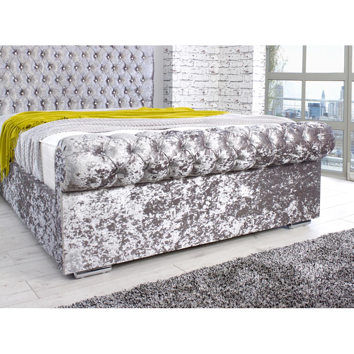 Santino Crush 4 Inch Solid Thick Bed Frame With Chesterfield Headboard - Silver / Superking – image 2