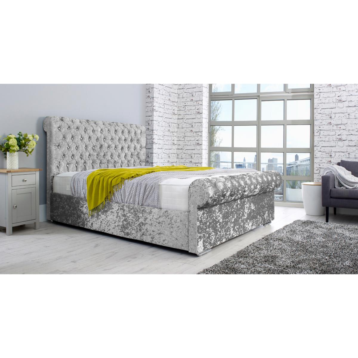 Santino Crush 4 Inch Solid Thick Bed Frame With Chesterfield Headboard - Silver / Superking – image 3