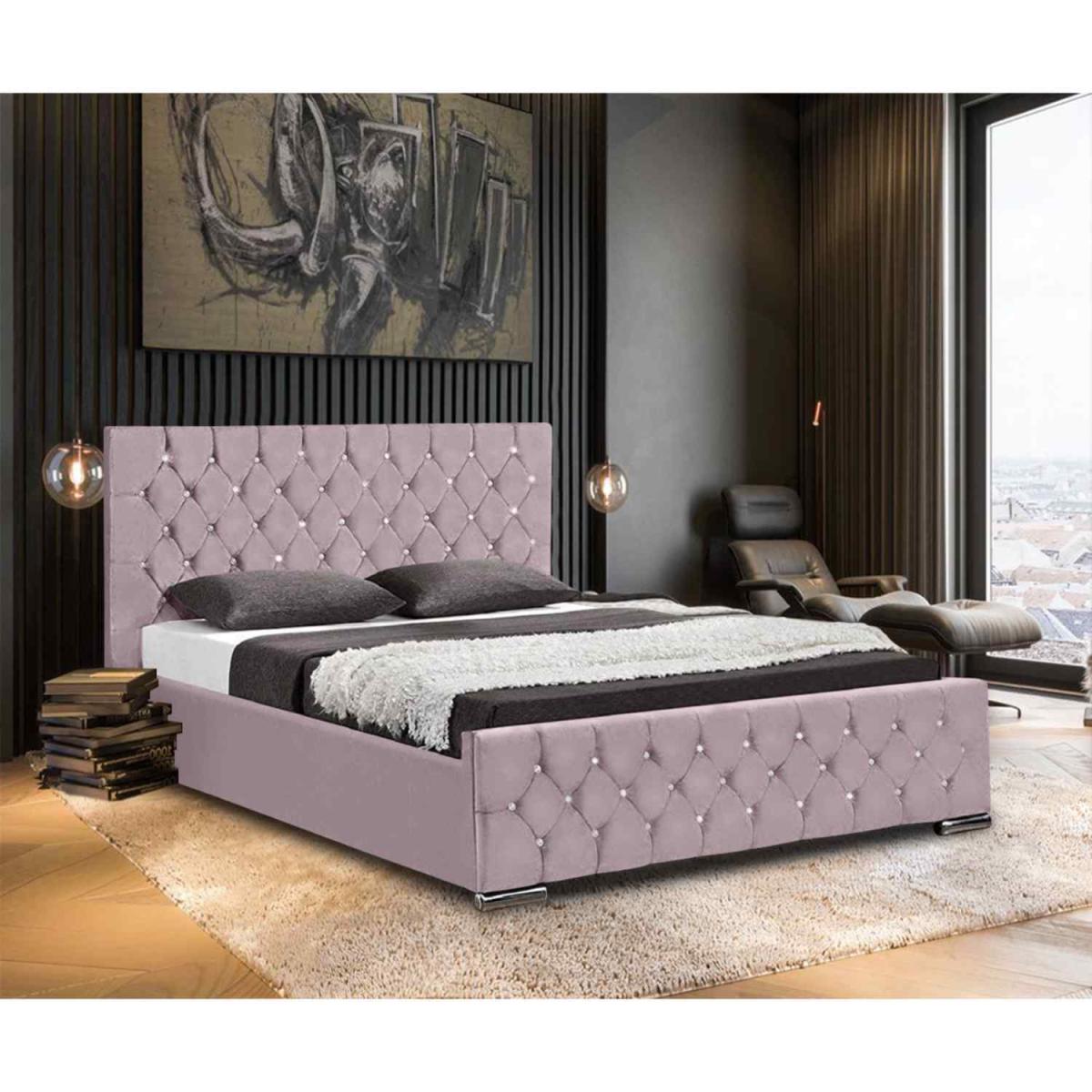 Paul Upholstered Plush Velvet Bed Frame - Pink / Superking