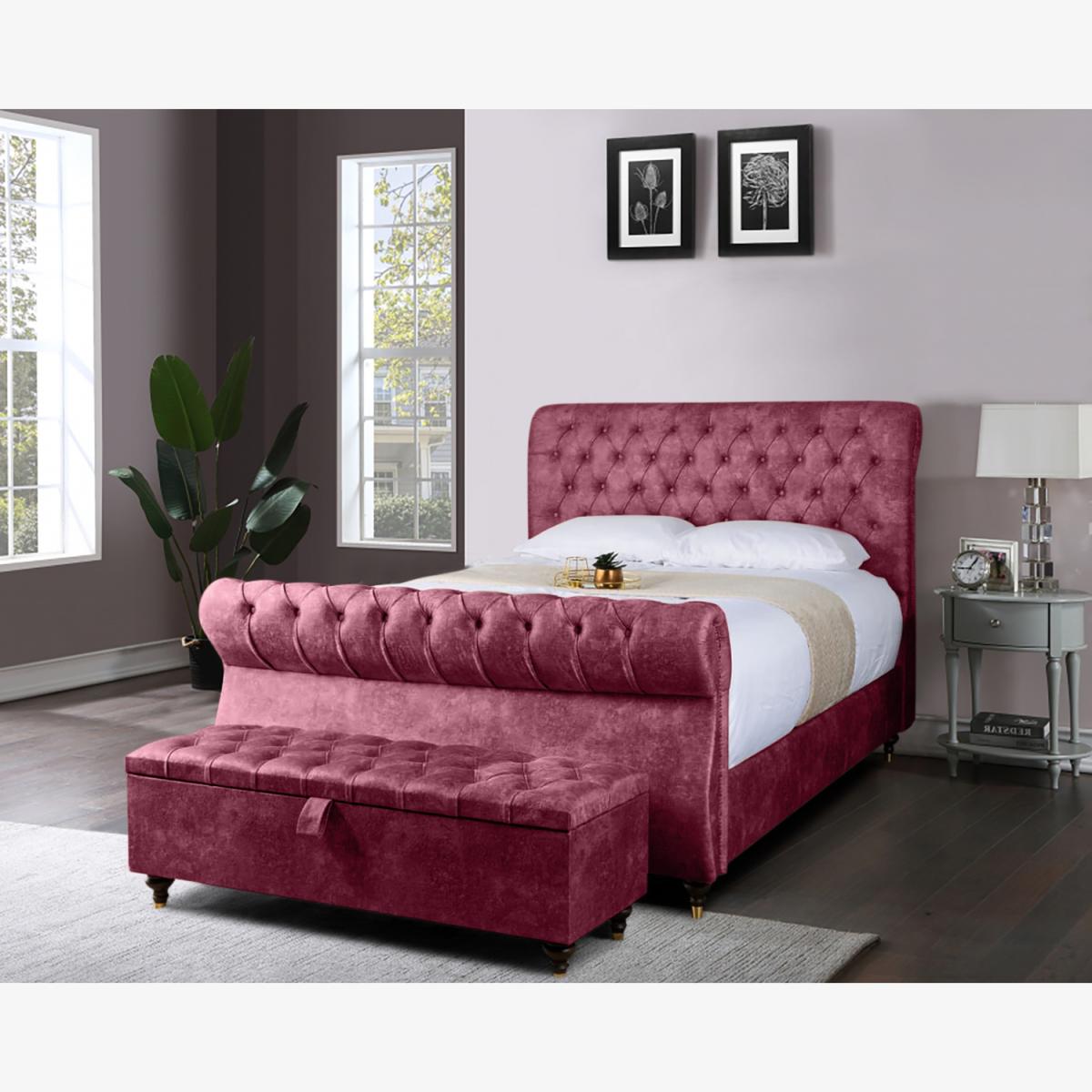 Serra and Ottoman Plush Velvet Bed Frame - Maroon / Superking