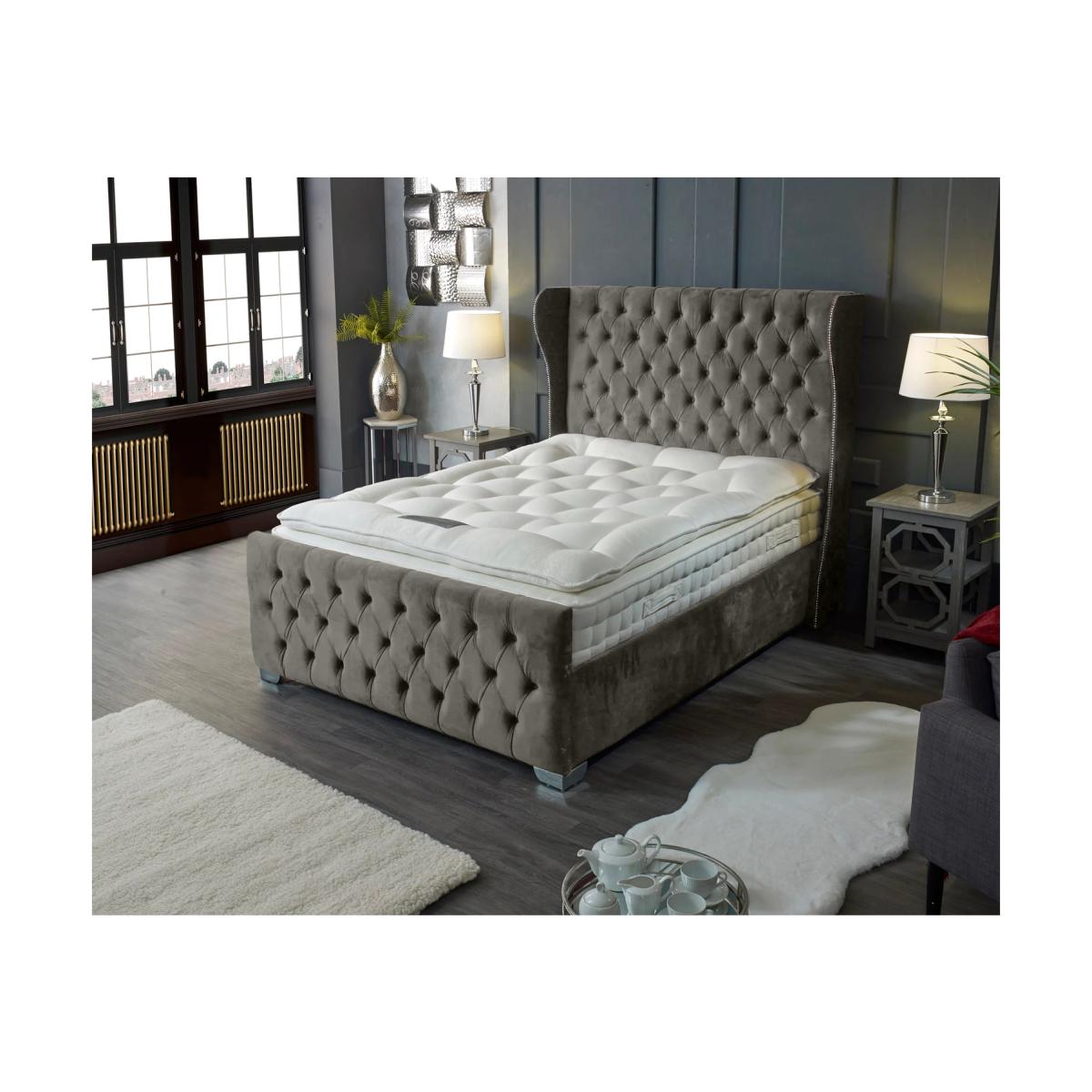 Colleen Plush Bed Frame - Grey / Superking