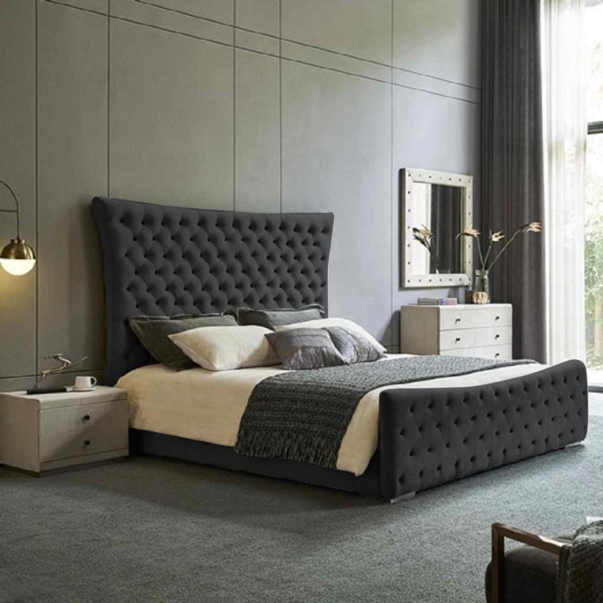Ondrea Upholstered Plush Velvet Bed Frame - Black / Superking