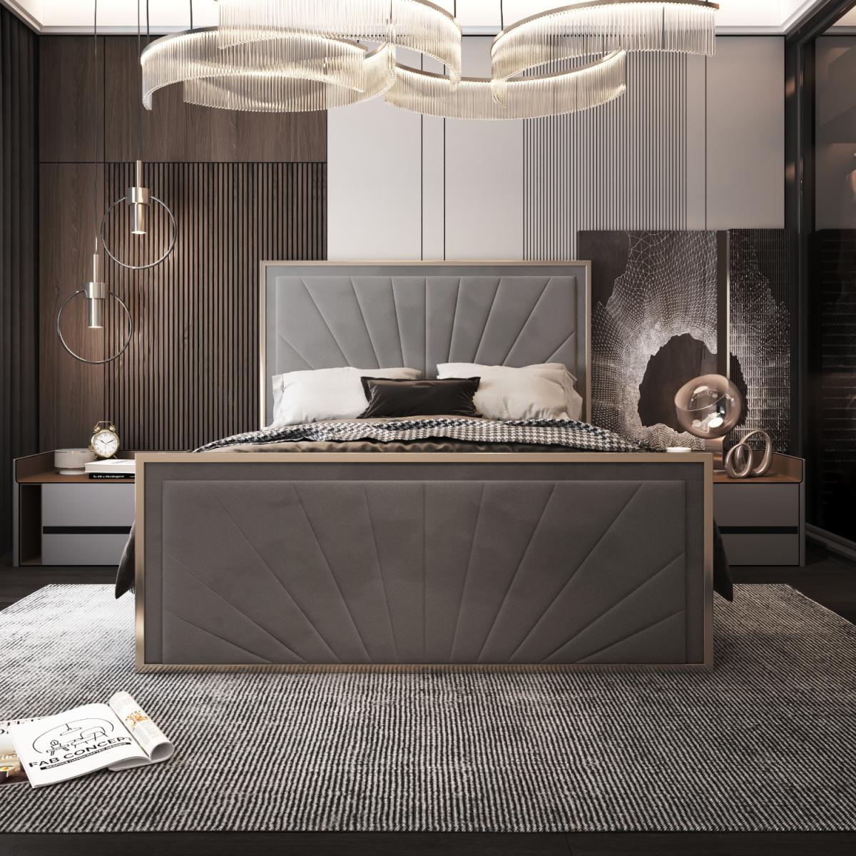 Roxy Upholstered Soft Velvet Metal Bed Frame - Grey / Superking – image 3
