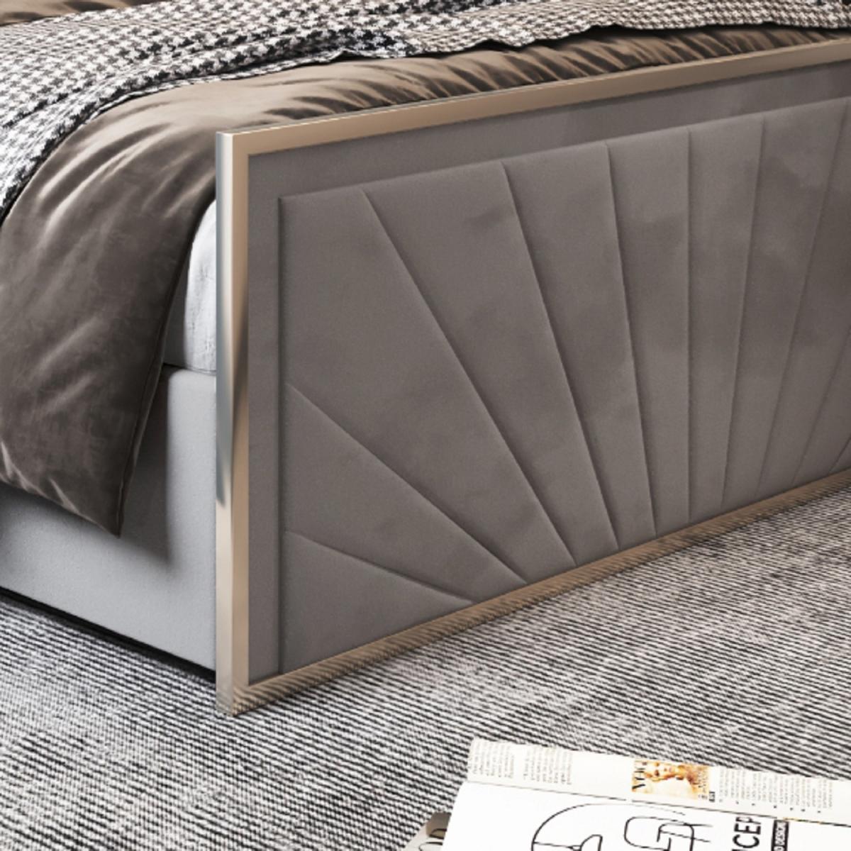Roxy Upholstered Soft Velvet Metal Bed Frame - Grey / Superking – image 4