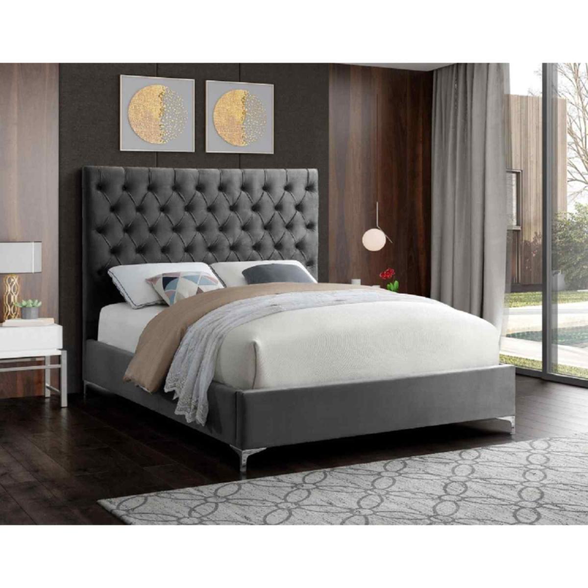 Antonio Upholstered Plush Velvet Bed Frame - Grey / Superking – image 2