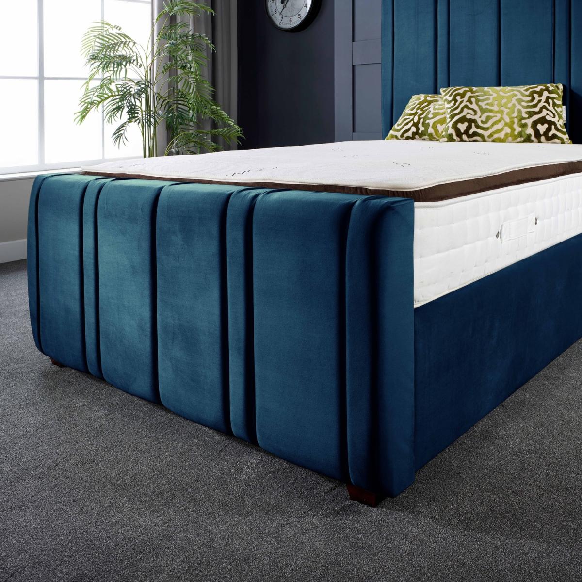 Lucinda Panel Luxury Velvet Upholstered Bed Frame - Blue / 155.7kg / 191cm / Superking – image 2