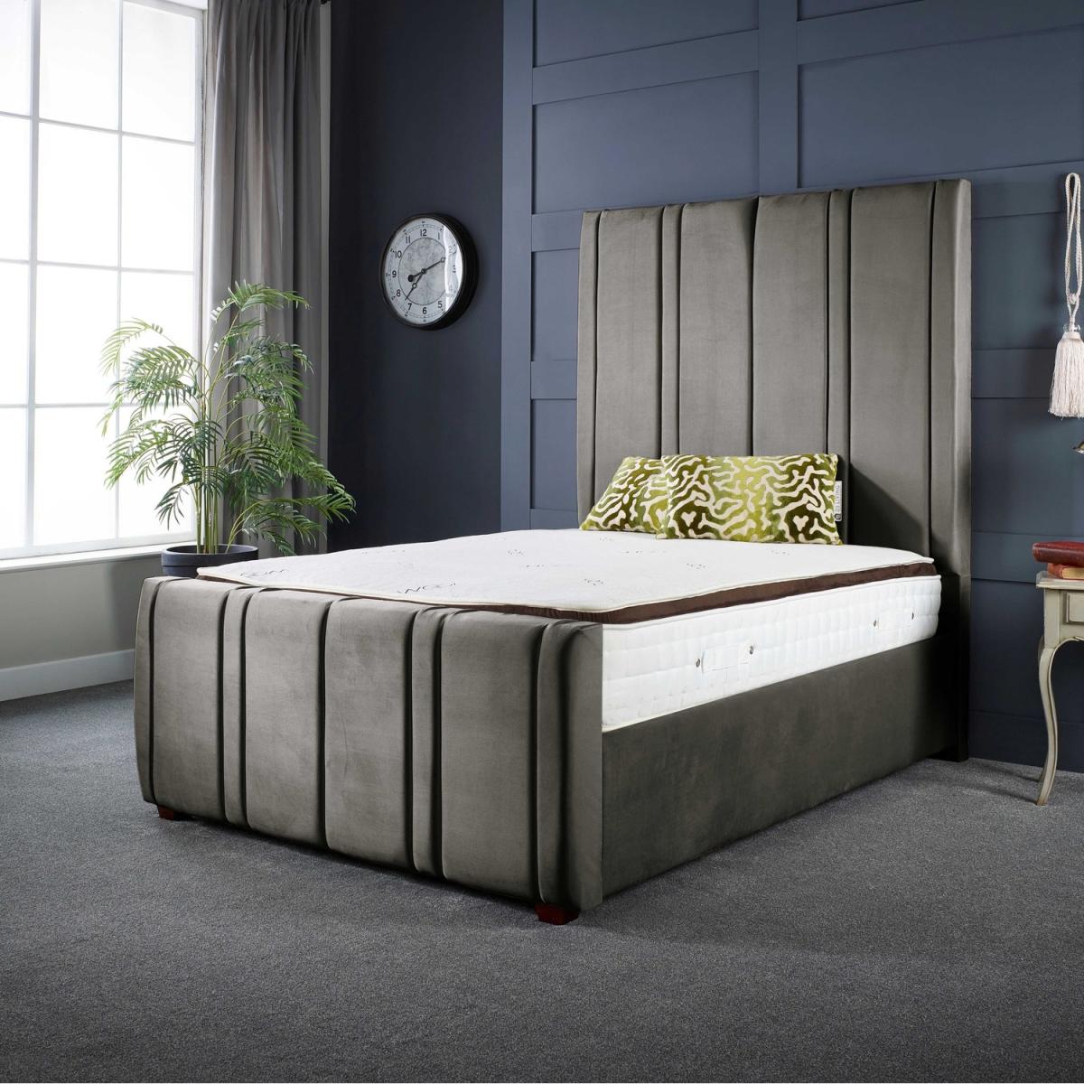 Lucinda Panel Luxury Velvet Upholstered Bed Frame - Blue / 155.7kg / 191cm / Superking – image 3