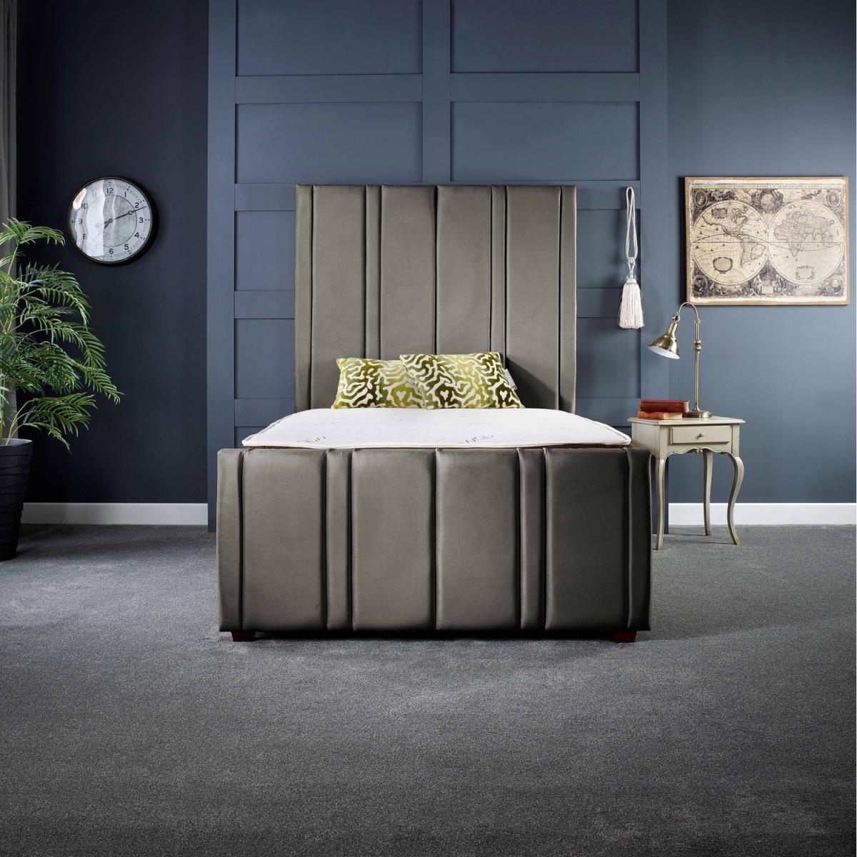 Lucinda Panel Luxury Velvet Upholstered Bed Frame - Blue / 155.7kg / 191cm / Superking – image 5