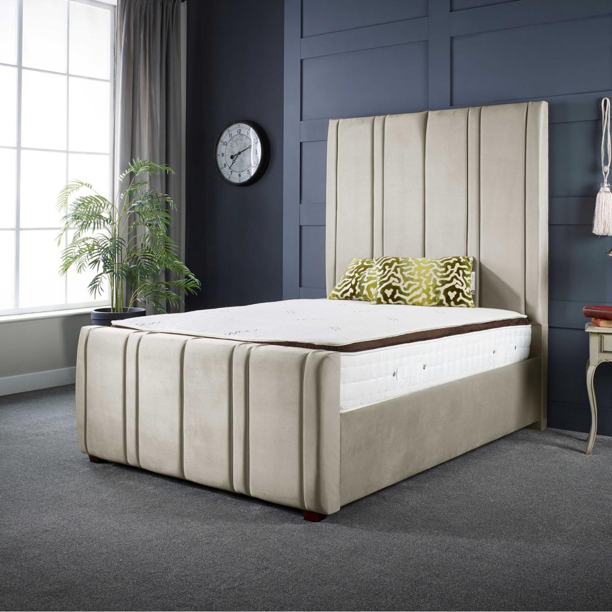 Lucinda Panel Luxury Velvet Upholstered Bed Frame - Blue / 155.7kg / 191cm / Superking – image 10