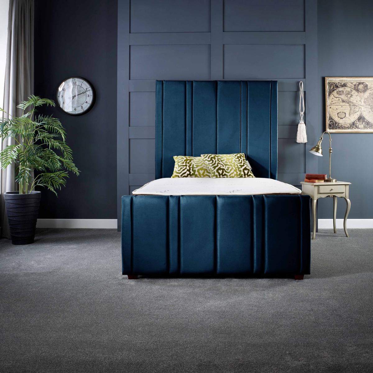 Lucinda Panel Luxury Velvet Upholstered Bed Frame - Blue / 155.7kg / 191cm / Superking – image 1