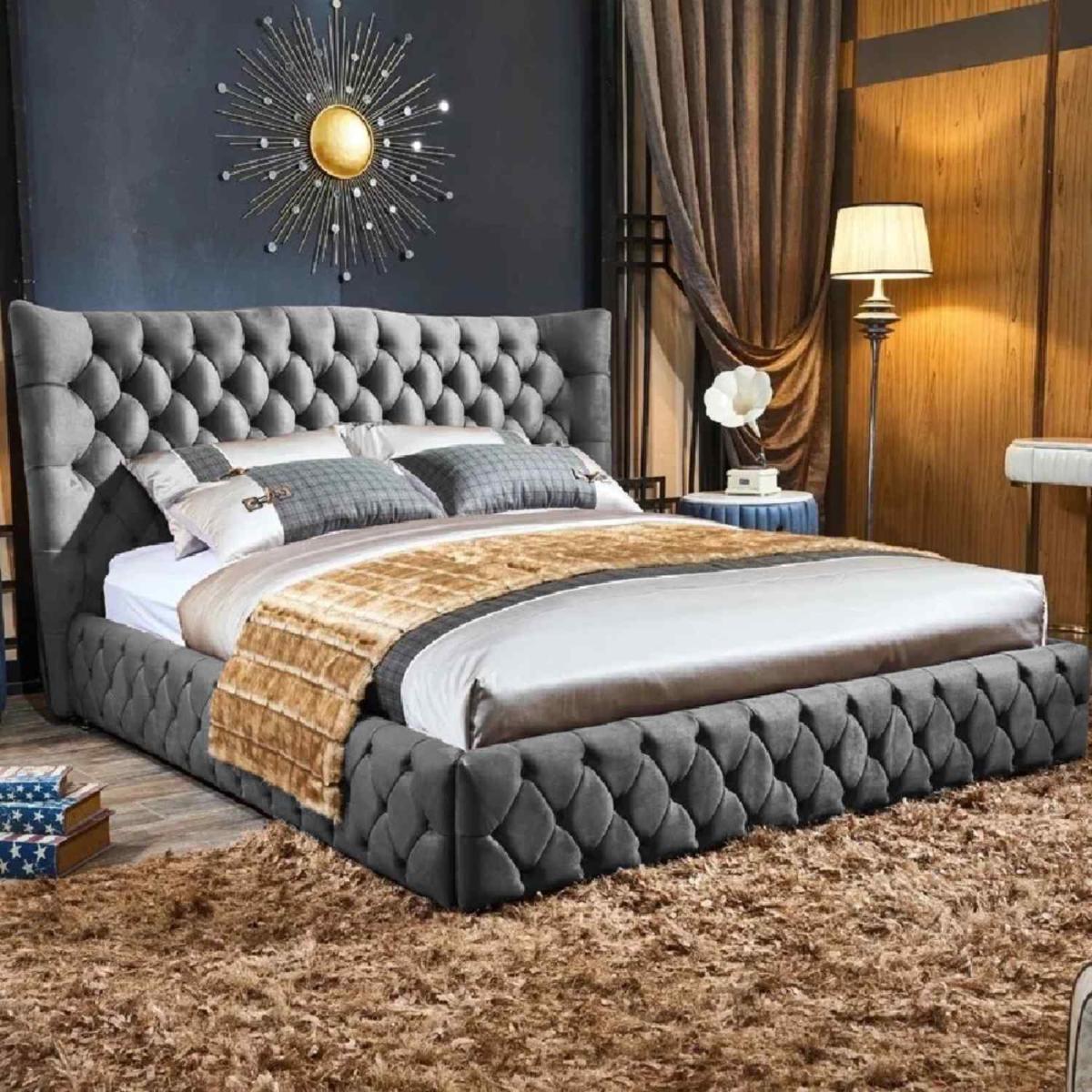 George Upholstered Plush Velvet Bed Frame - Grey / Superking