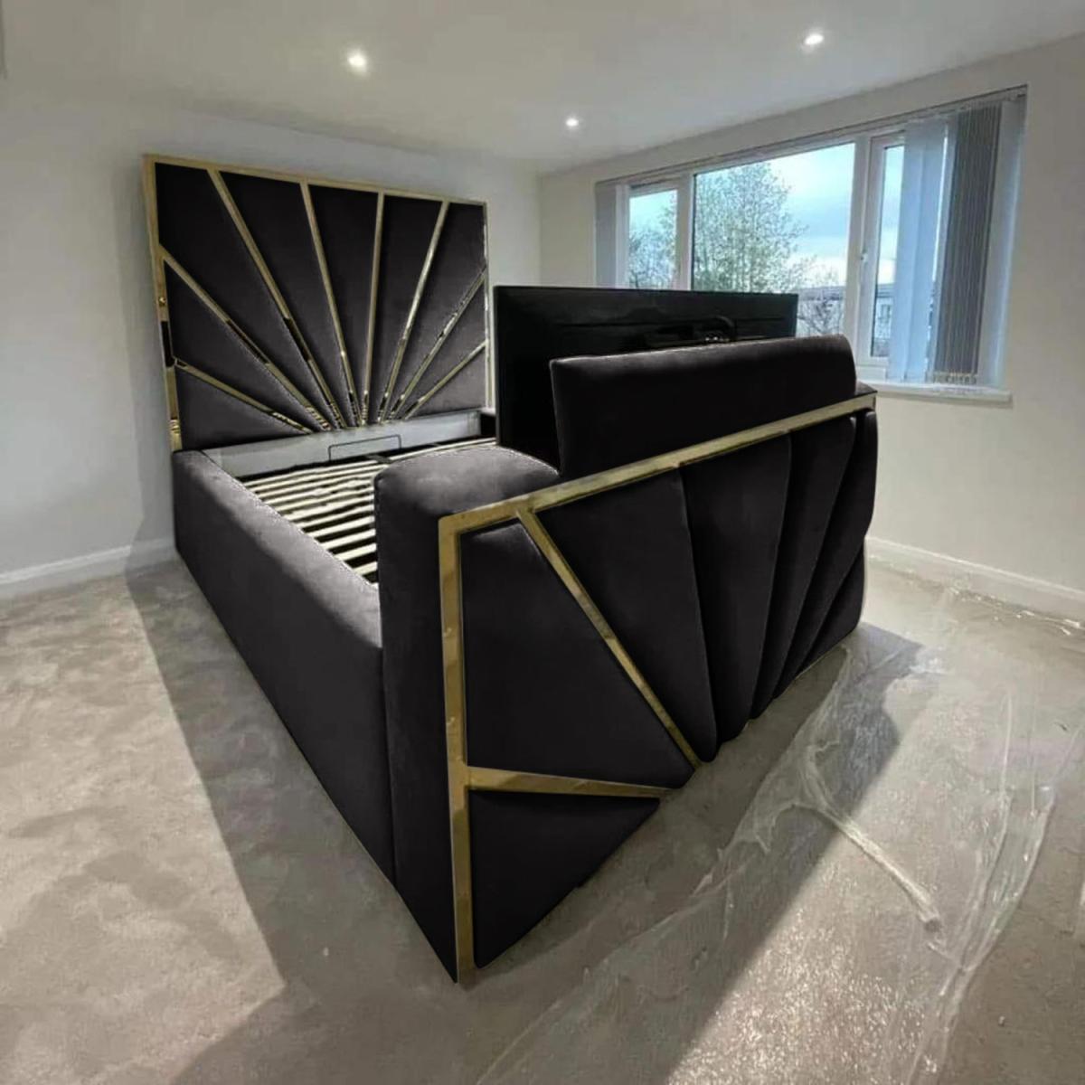 Leniva Plush TV Bed Frame - Black / Superking