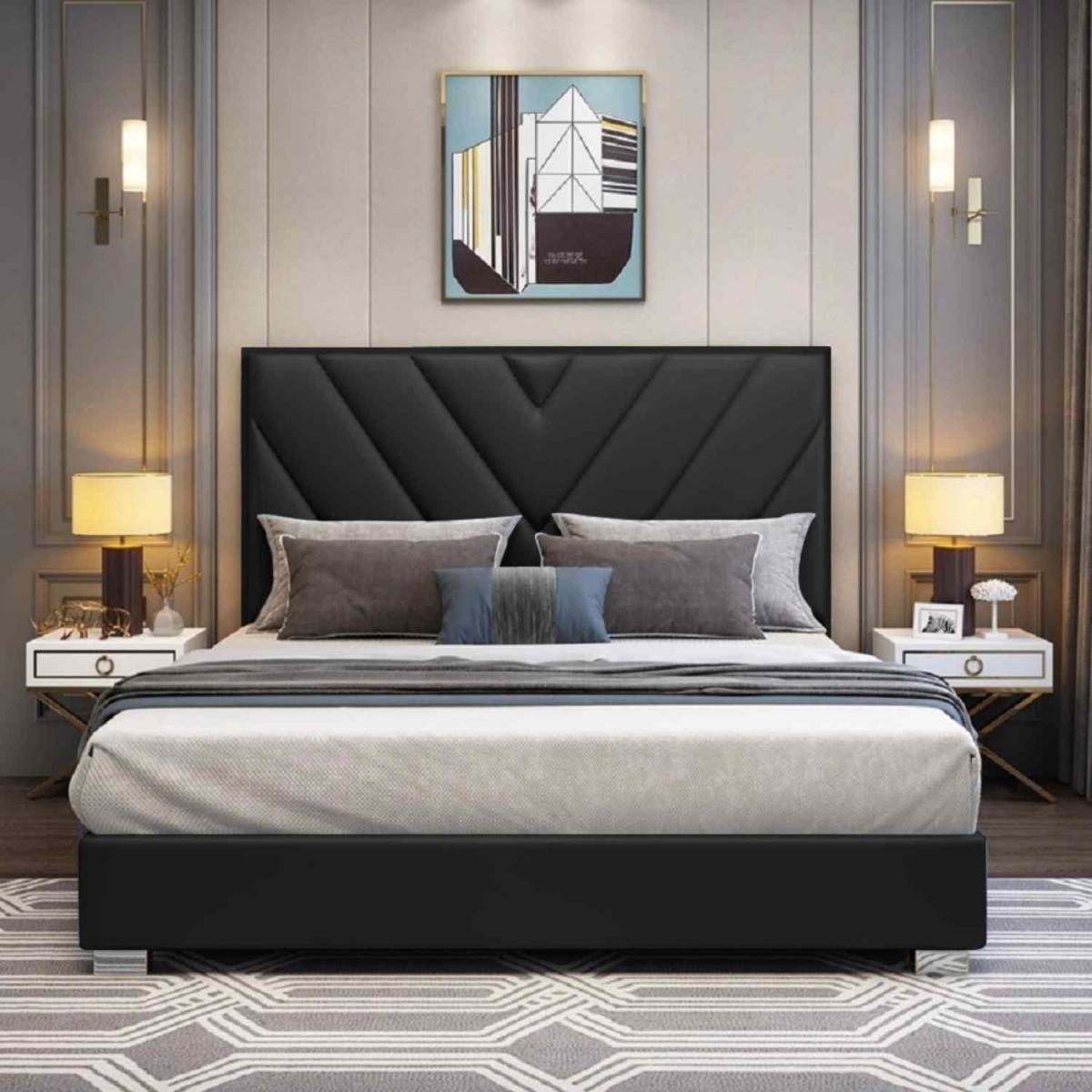Chloe Upholstered Plush Velvet Bed Frame - Black / Superking