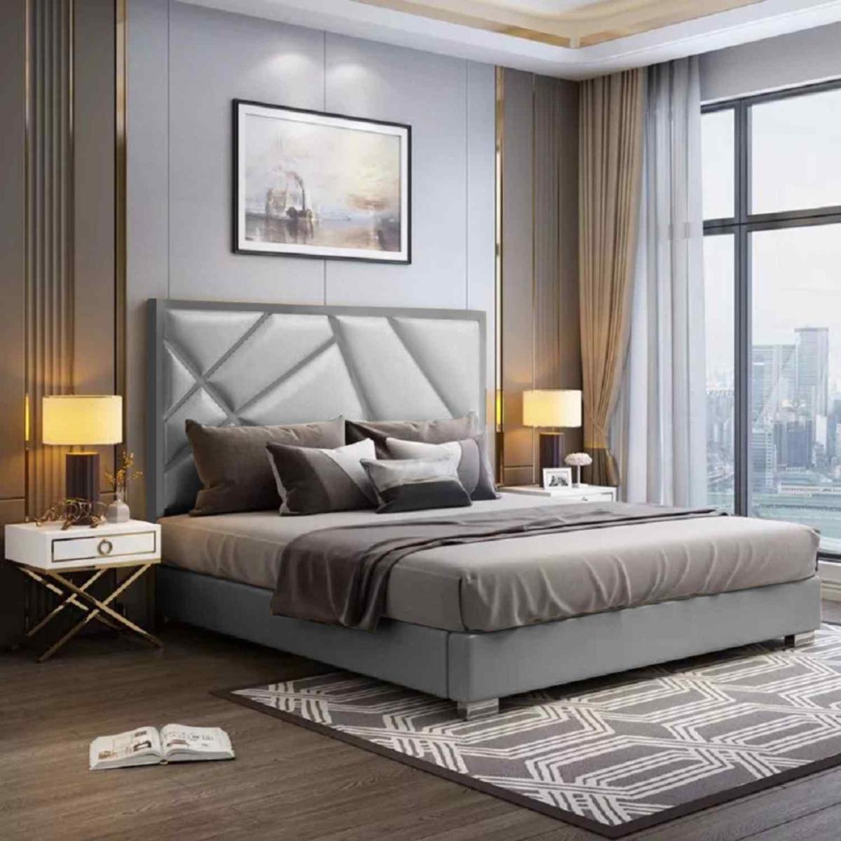 Carlos Upholstered Plush Velvet Bed Frame - Grey / Superking