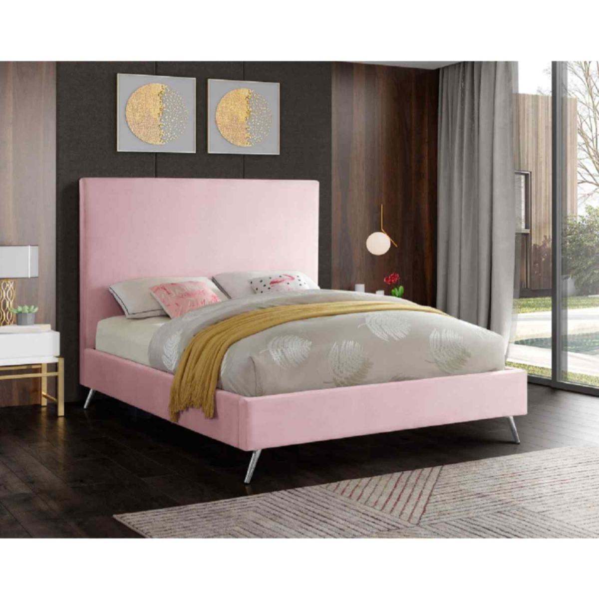 Jean Upholstered Plush Velvet Bed Frame - Pink / Superking – image 2