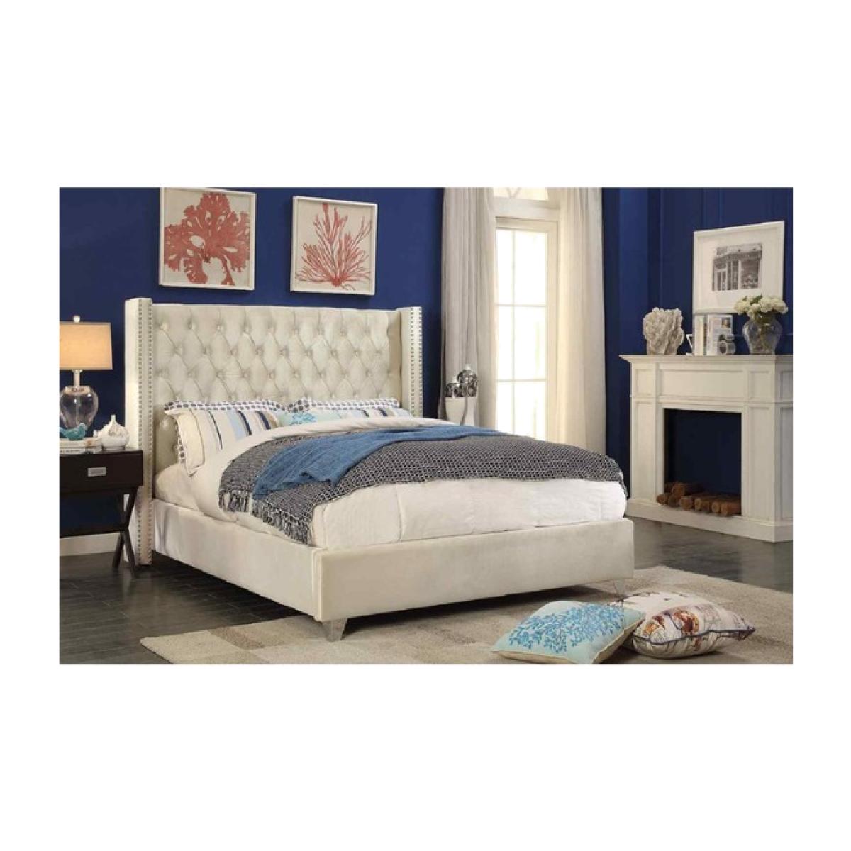 Adam Upholstered Plush Velvet Bed Frame - Yellow / Superking – image 1