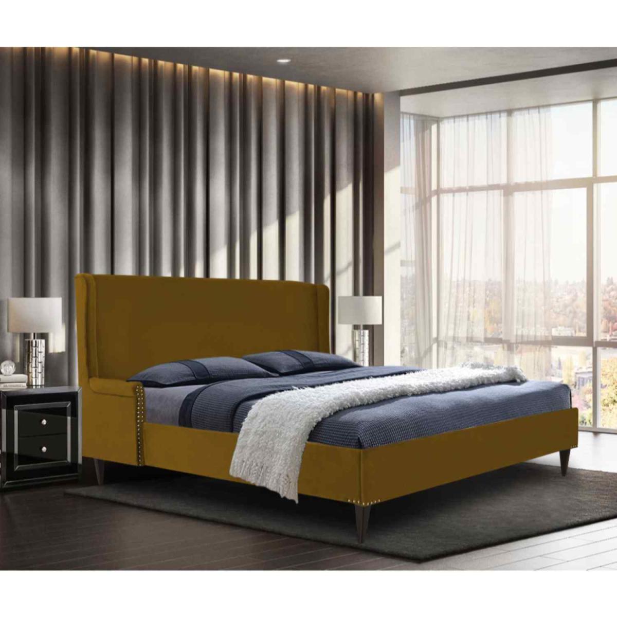 Robert Upholstered Plush Velvet Bed Frame - Yellow / Superking – image 2