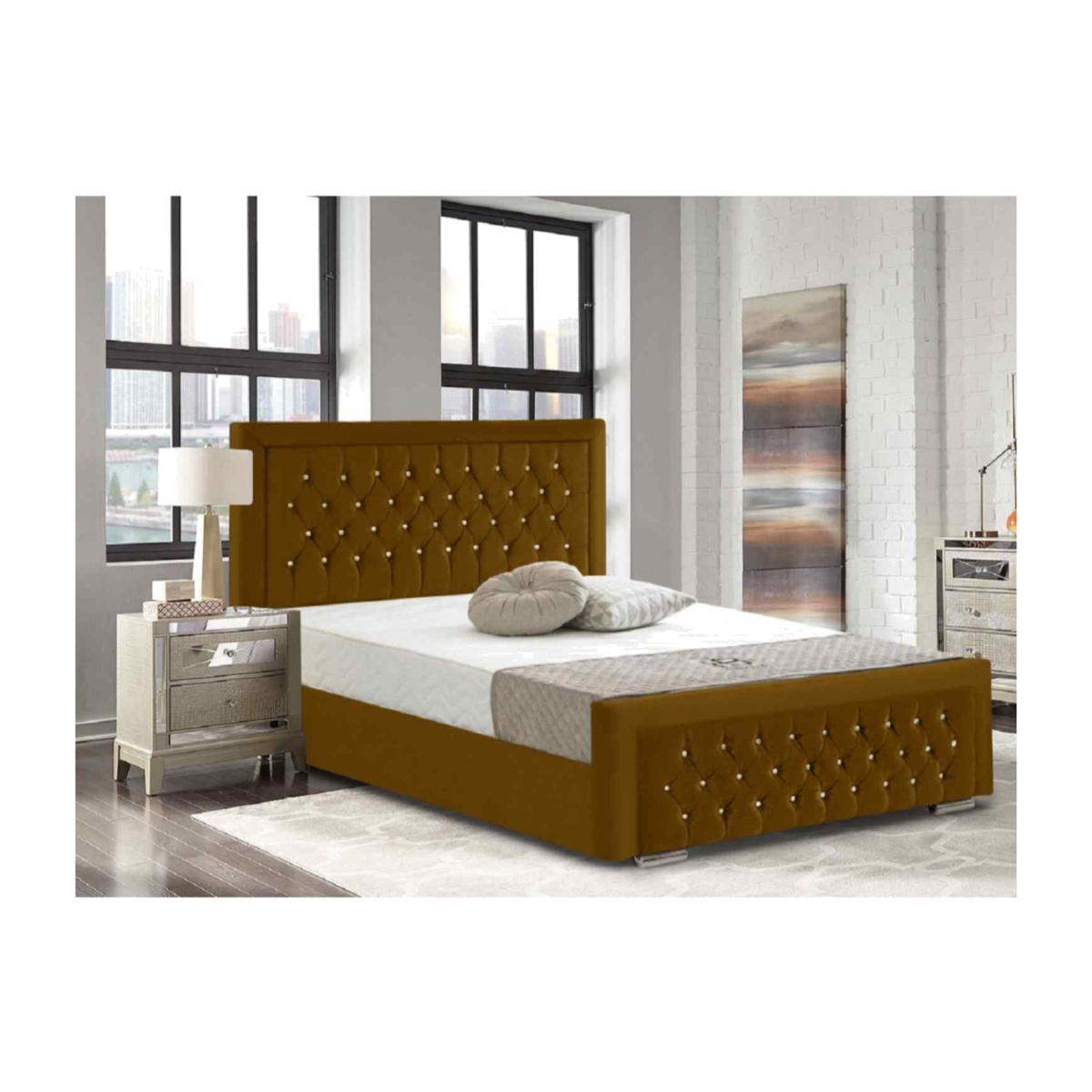 Madlaina Upholstered Crush Velvet Bed Frame - Yellow / Superking