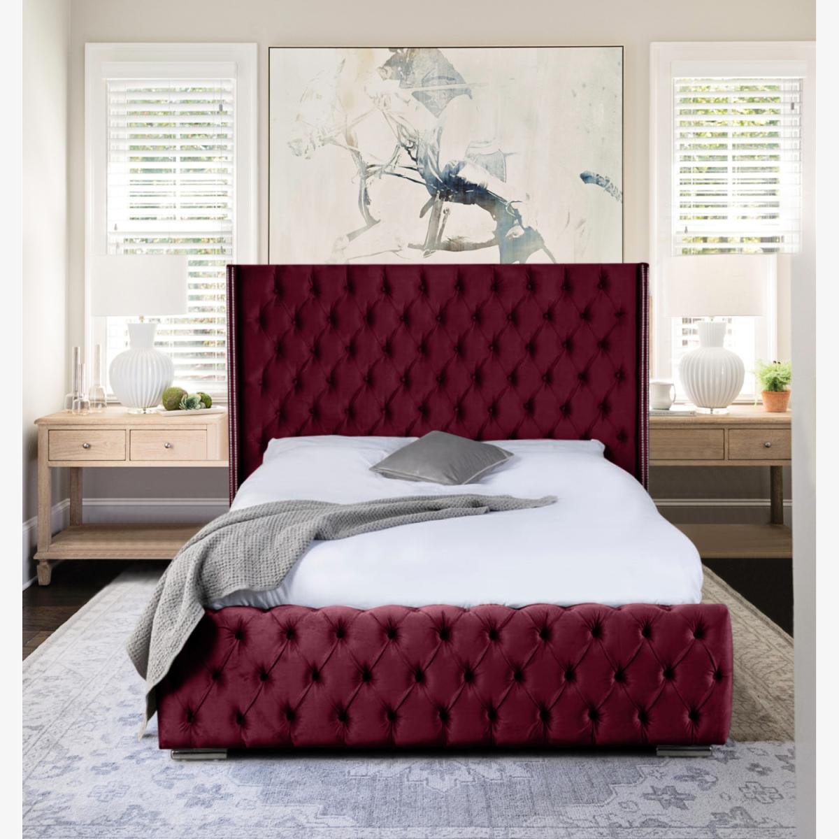 Irene Plush Velvet Bed Frame - Maroon / Superking – image 1