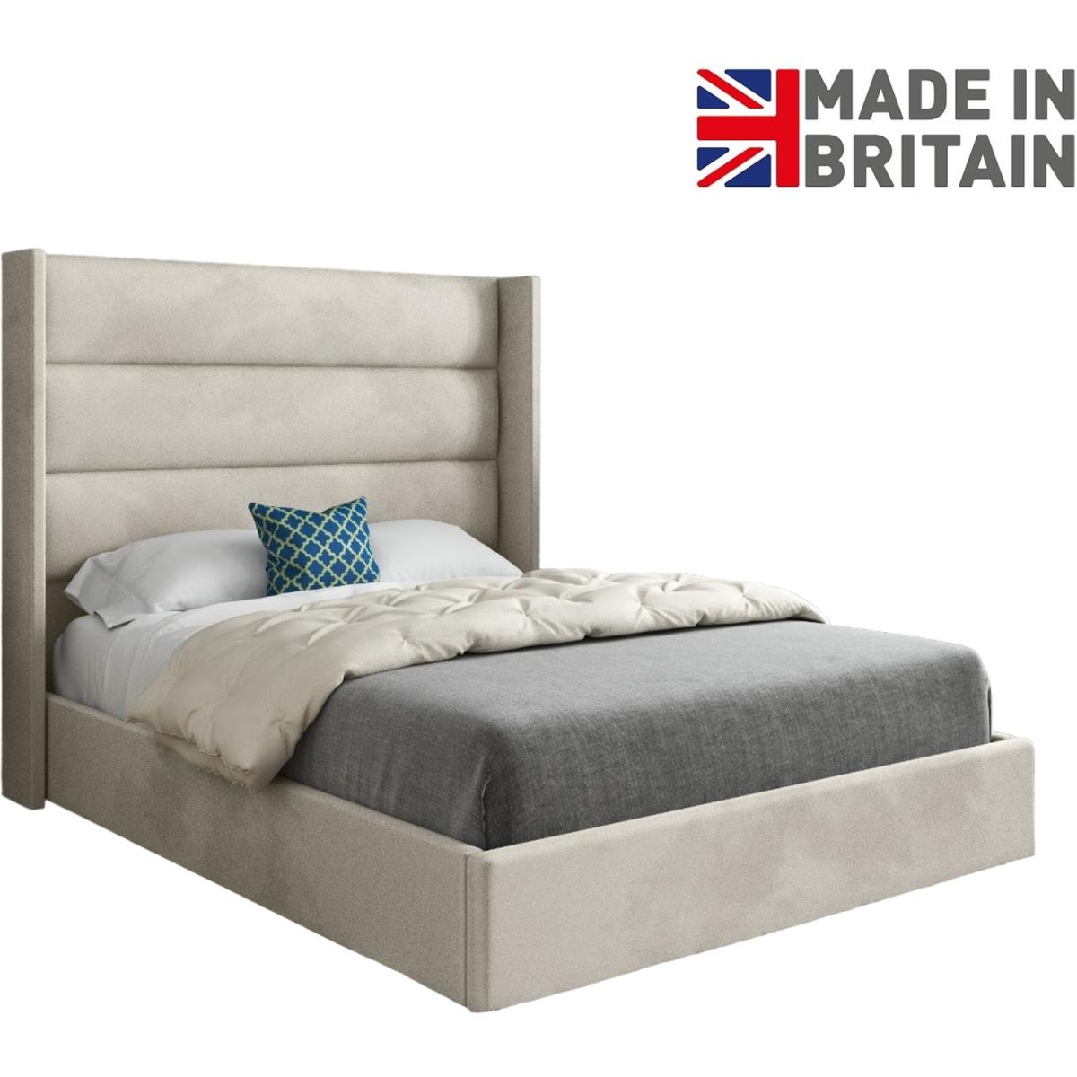 Nuno Straight Winged Upholstered Soft Velvet Bed Frame - Cream / Superking – image 2