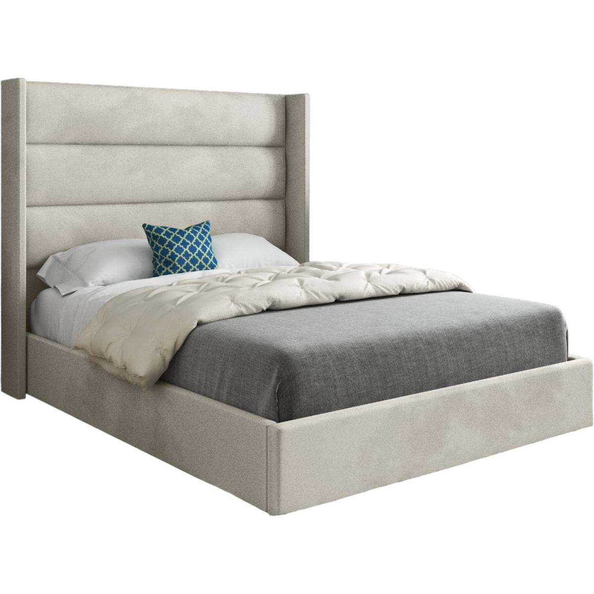 Nuno Straight Winged Upholstered Soft Velvet Bed Frame - Cream / Superking – image 3