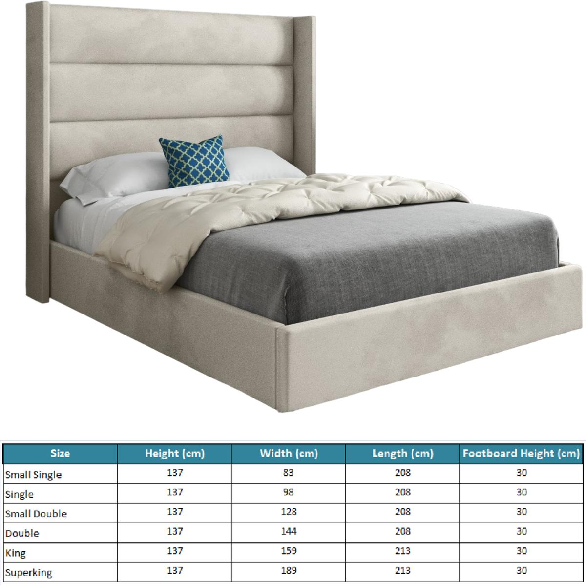 Nuno Straight Winged Upholstered Soft Velvet Bed Frame - Cream / Superking – image 4