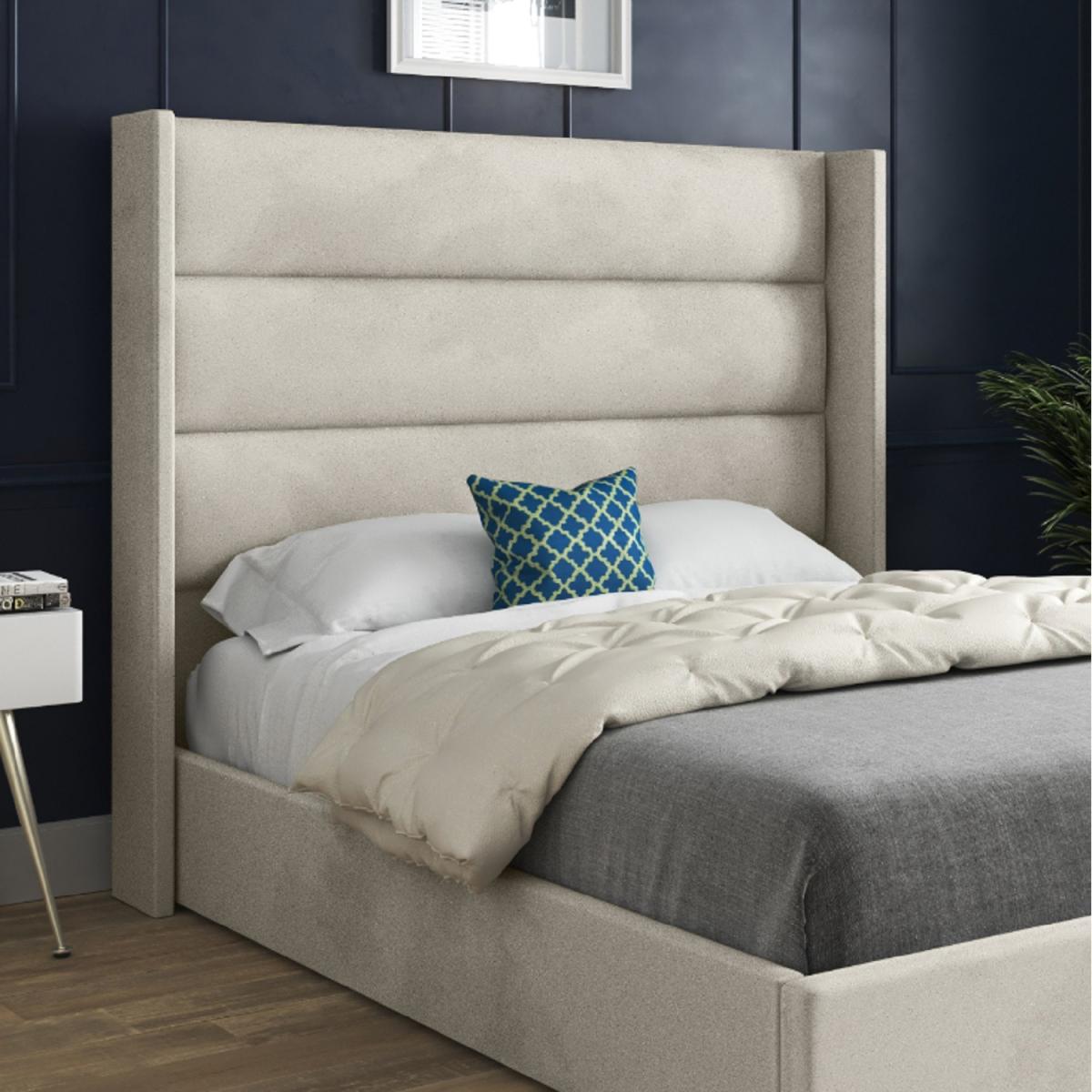 Nuno Straight Winged Upholstered Soft Velvet Bed Frame - Cream / Superking – image 6