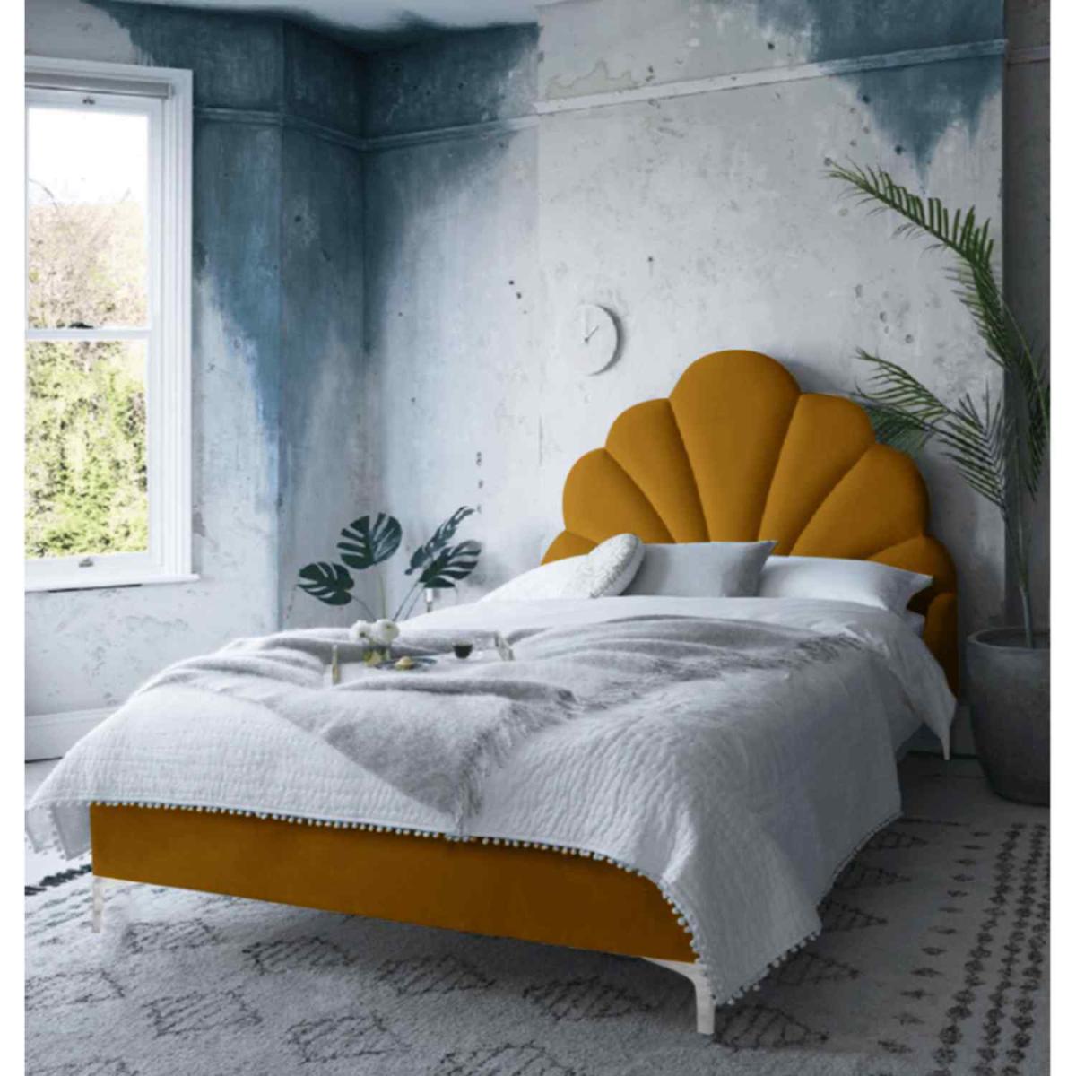 Jacob Upholstered Plush Velvet Bed Frame - Yellow / Superking
