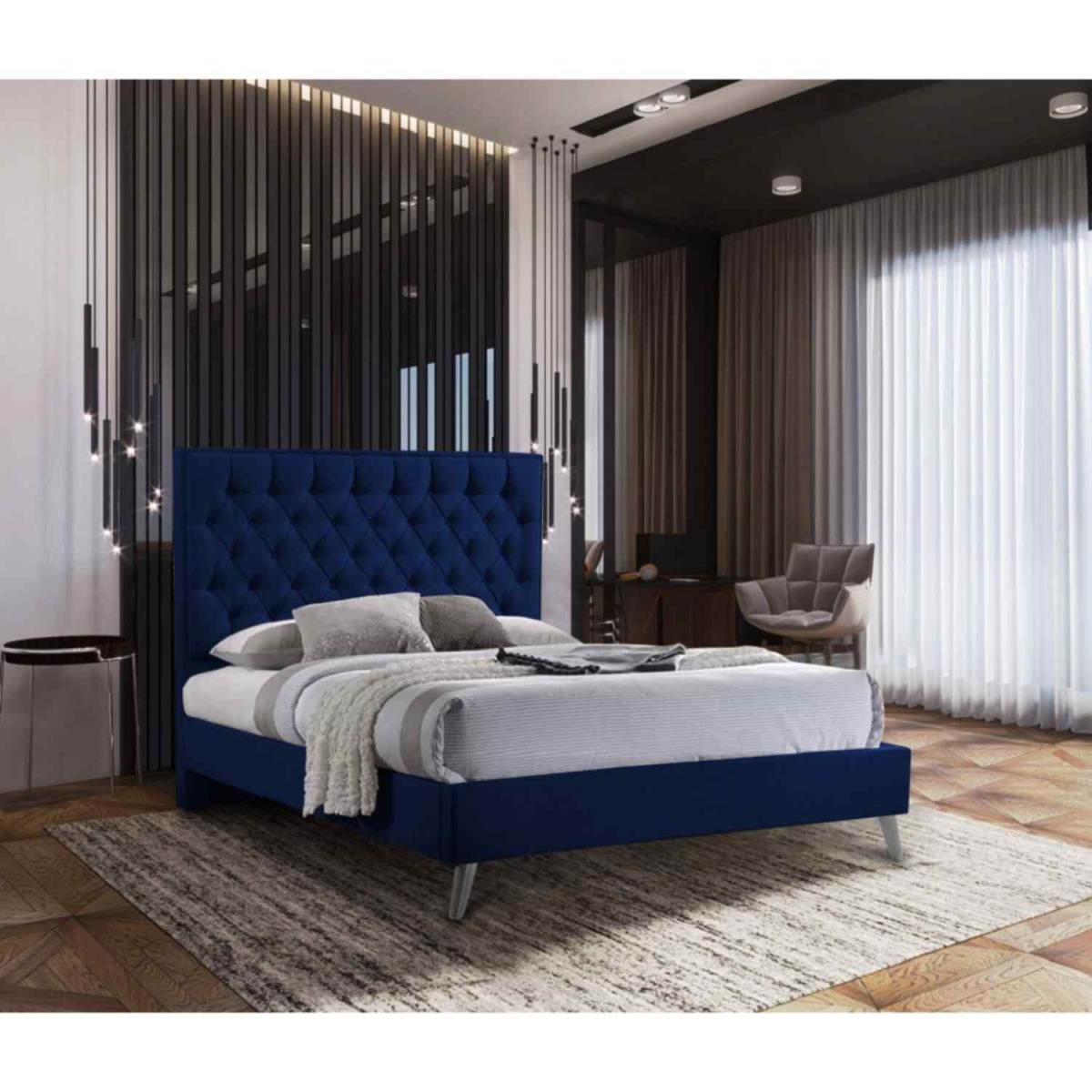 Anna Contemporary Plush Velvet Bed Frame   - Blue / Superking – image 2
