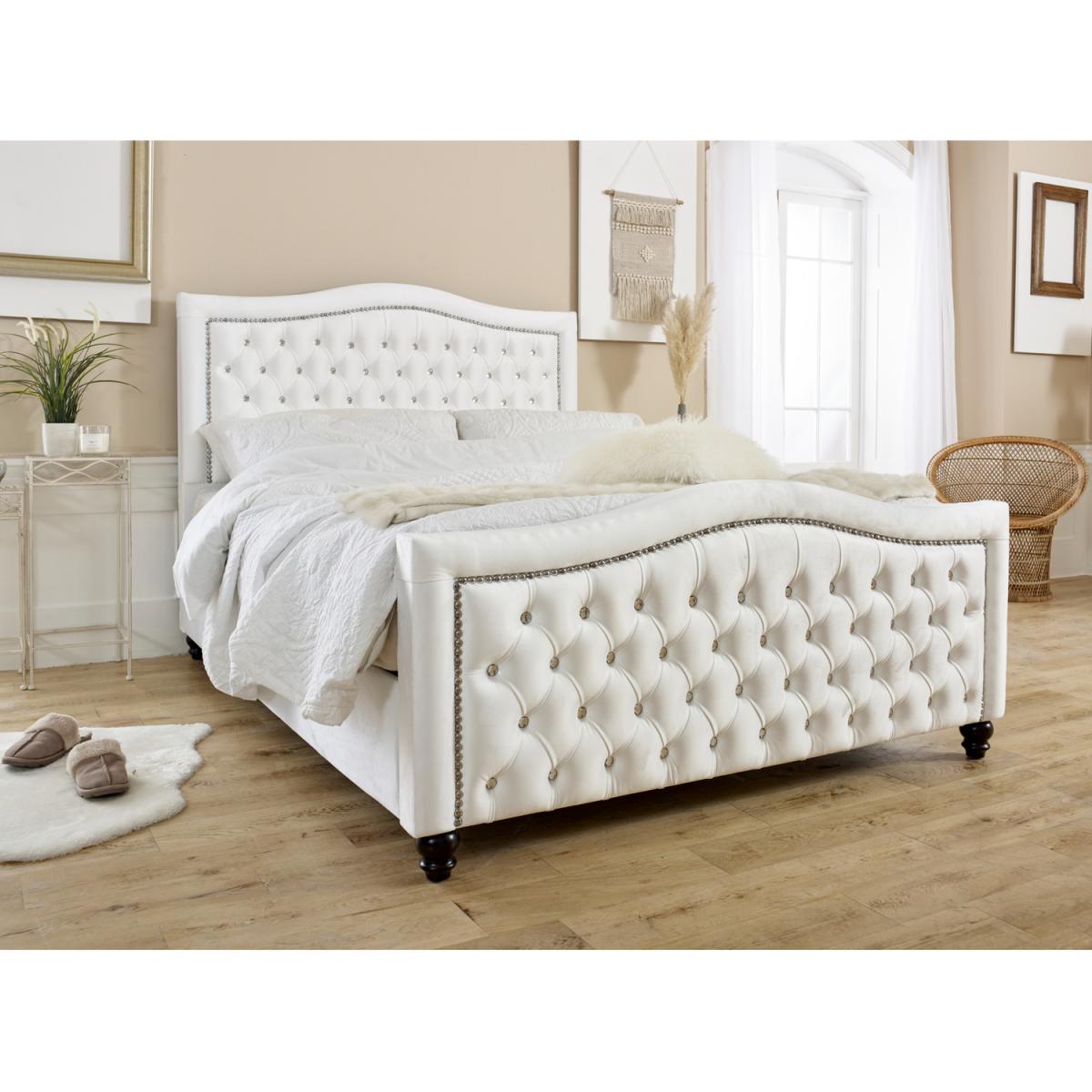 Saturn Plush 4 Inch Solid Thick Bed Frame With Chesterfield Headboard - White / Superking – image 2
