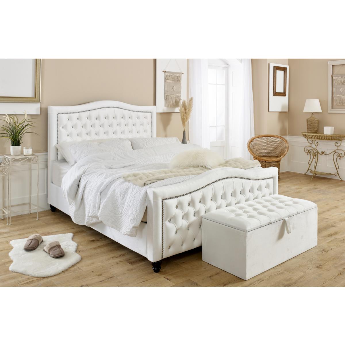 Saturn Plush 4 Inch Solid Thick Bed Frame With Chesterfield Headboard - White / Superking – image 3