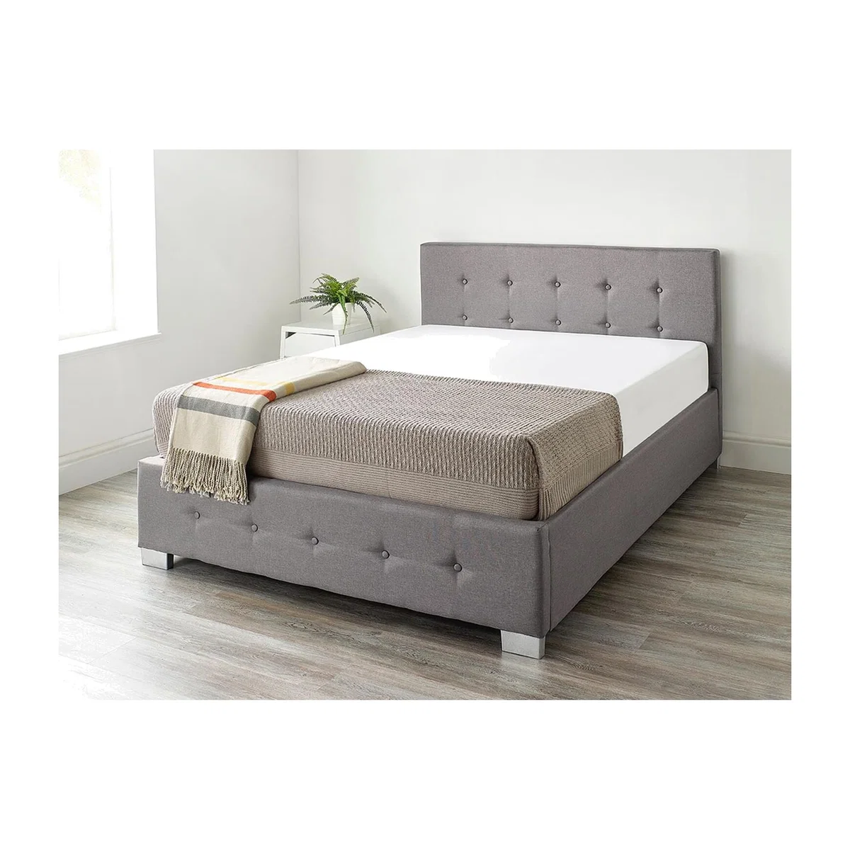 Aspire End Lift Ottoman Storage Bed Super King, Grey Linen - Grey Linen Fabric – image 1