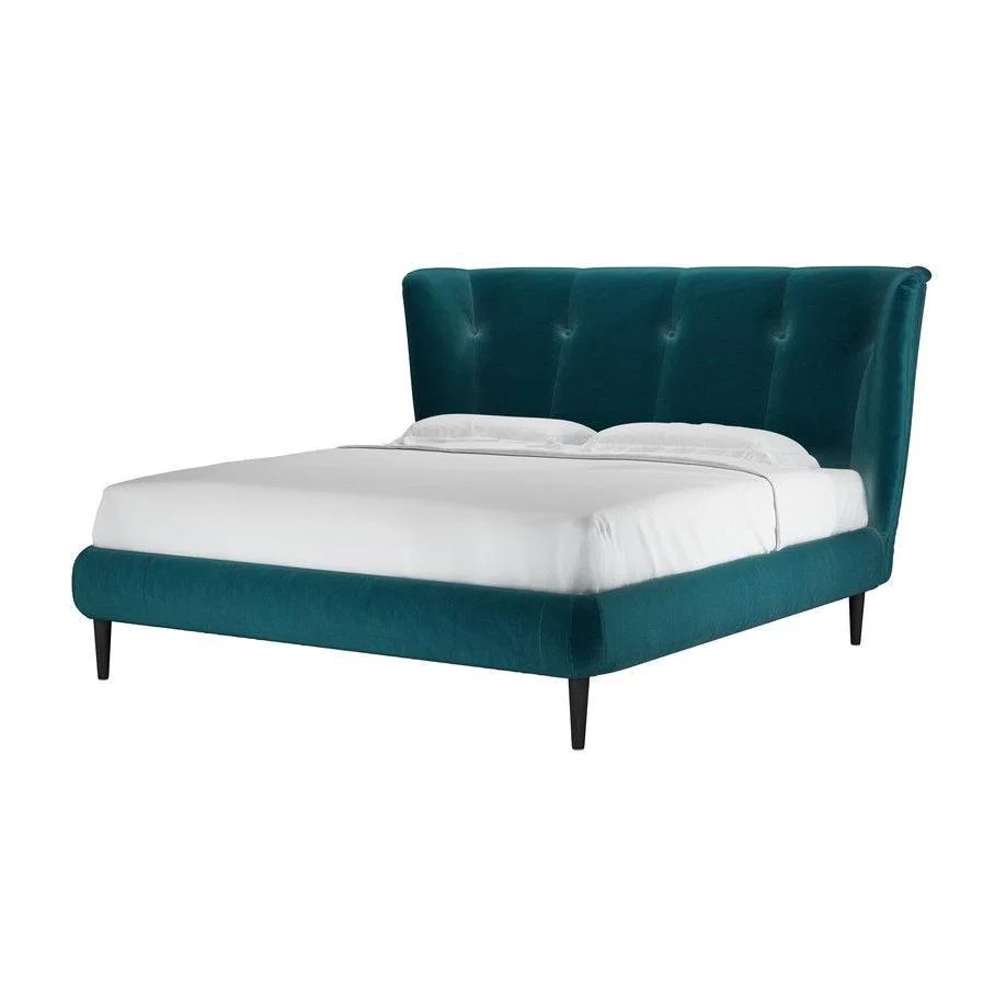 Audrey Super King Bed in Deep Turquoise Cotton Matt Velvet - sofa.com – image 1