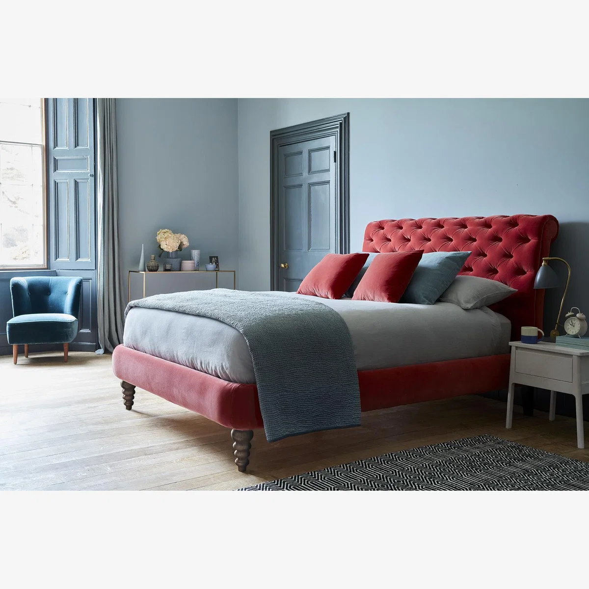 Knightsbridge without Footboard Super King Bed in Harbour Aquaclean Clever Velvet – image 1