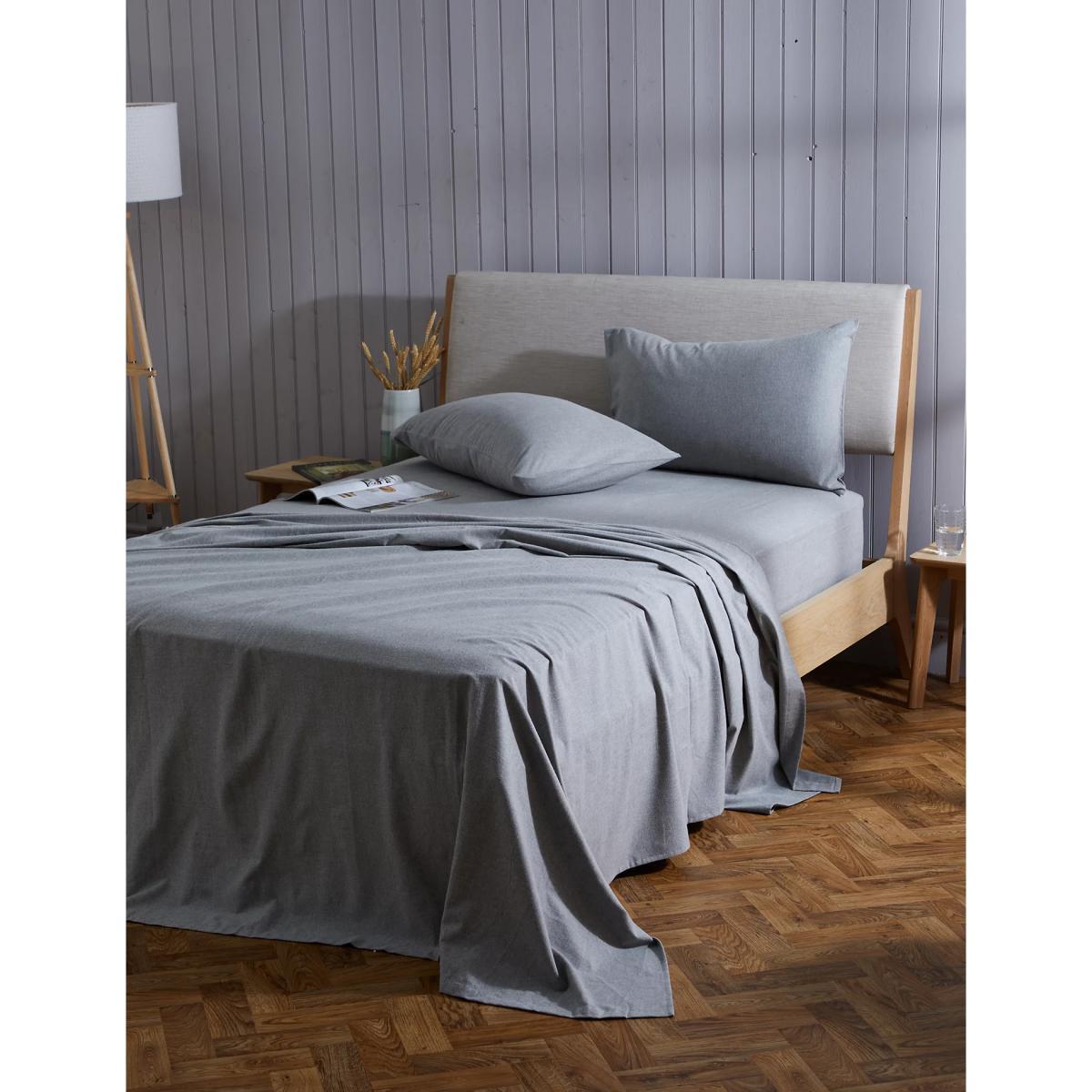 M&S Pure Cotton Brushed Flat Sheet - DBL - Ginger, Ginger,Grey Marl,Biscuit,Charcoal,Sand – image 3