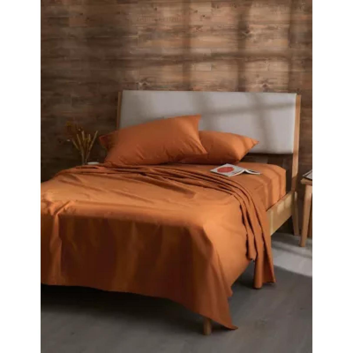 M&S Pure Cotton Brushed Flat Sheet - DBL - Ginger, Ginger,Grey Marl,Biscuit,Charcoal,Sand – image 1