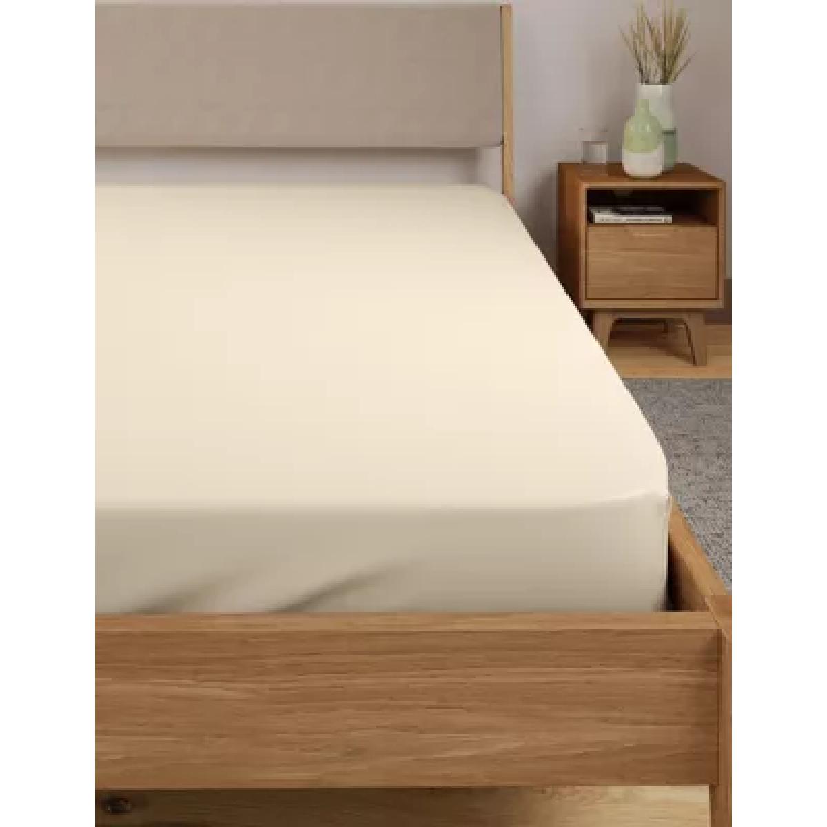 M&S Egyptian Cotton 400 Thread Count Percale Fitted Sheet - DBL - Light Cream, Light Cream