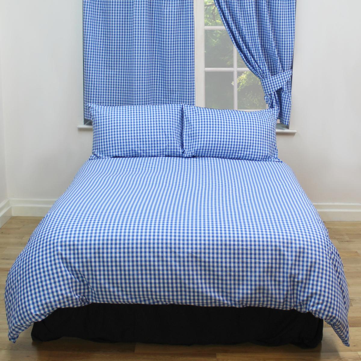 Gingham Check Bluebell Fitted Sheet Cotton - Blue White - Bluebell / Double – image 2